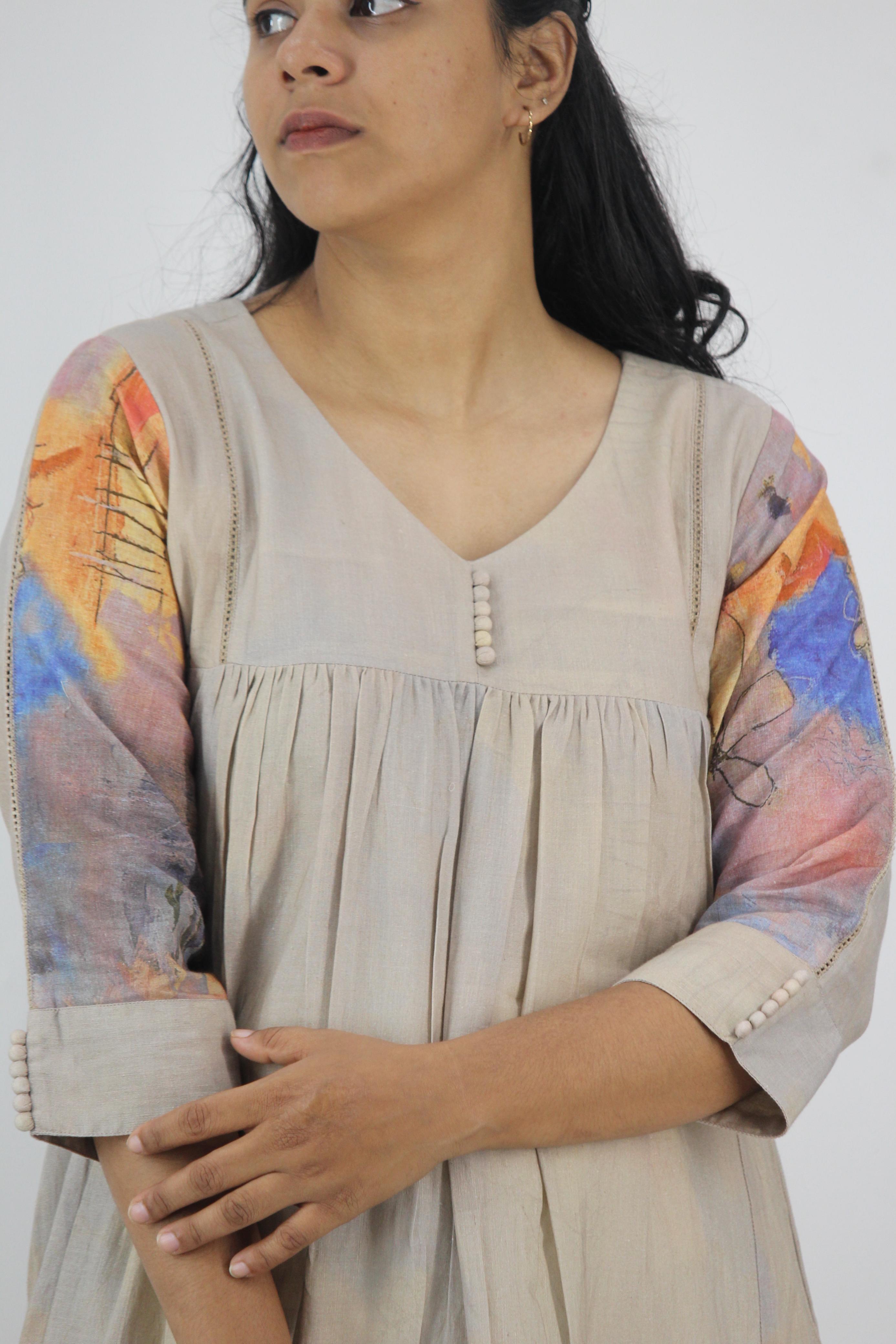 Linen Cotton Daman A-Line Kurta