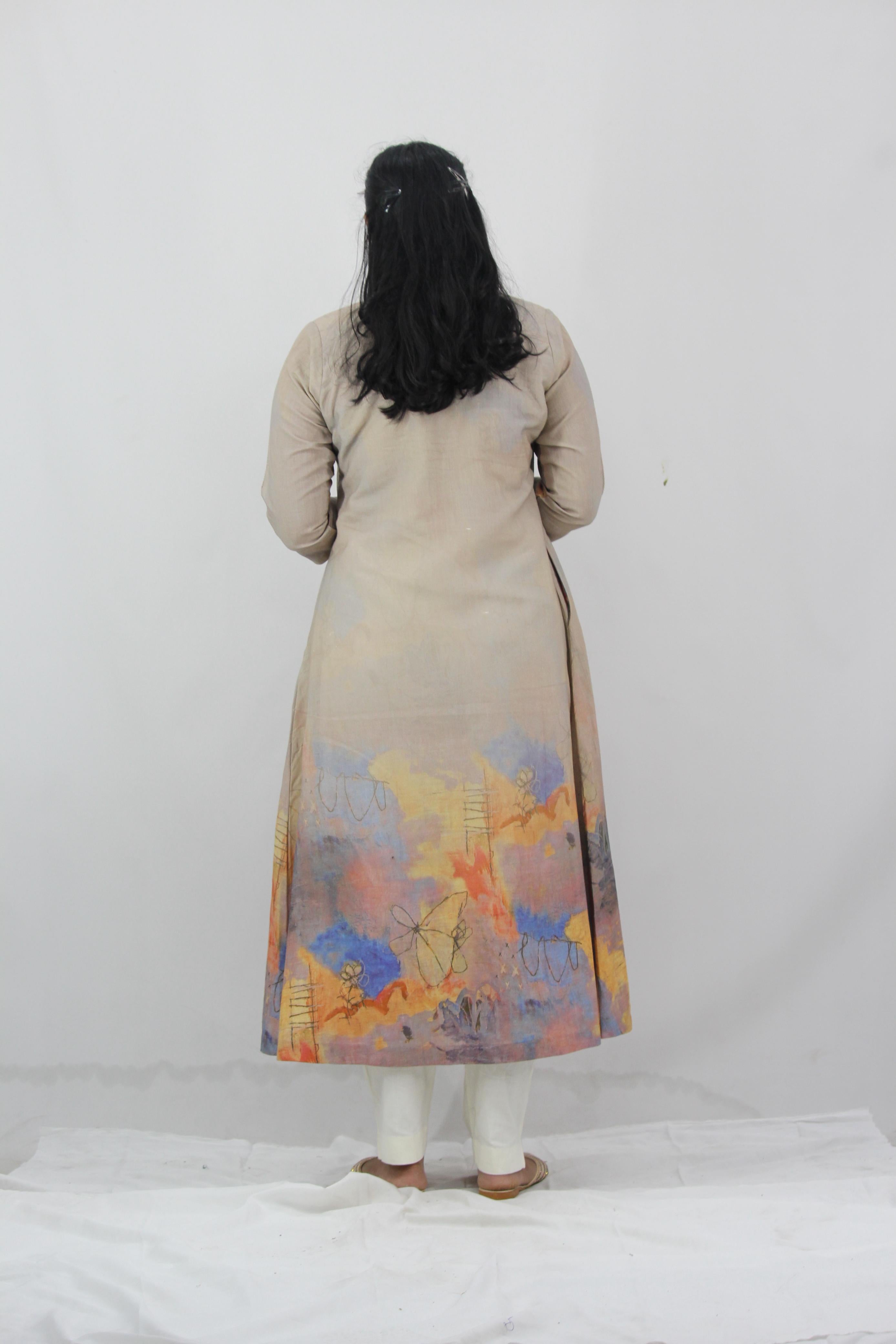 Linen Cotton Daman A-Line Kurta