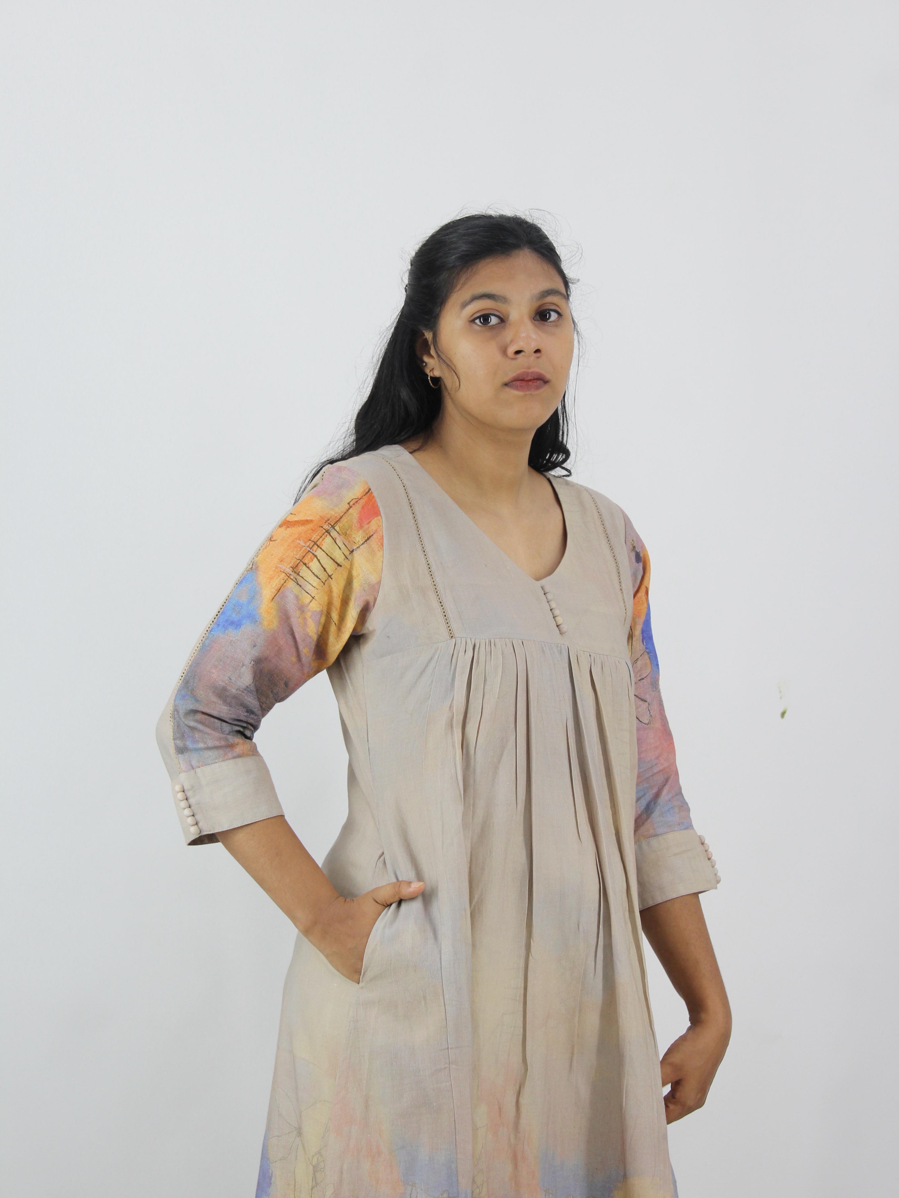 Linen Cotton Daman A-Line Kurta