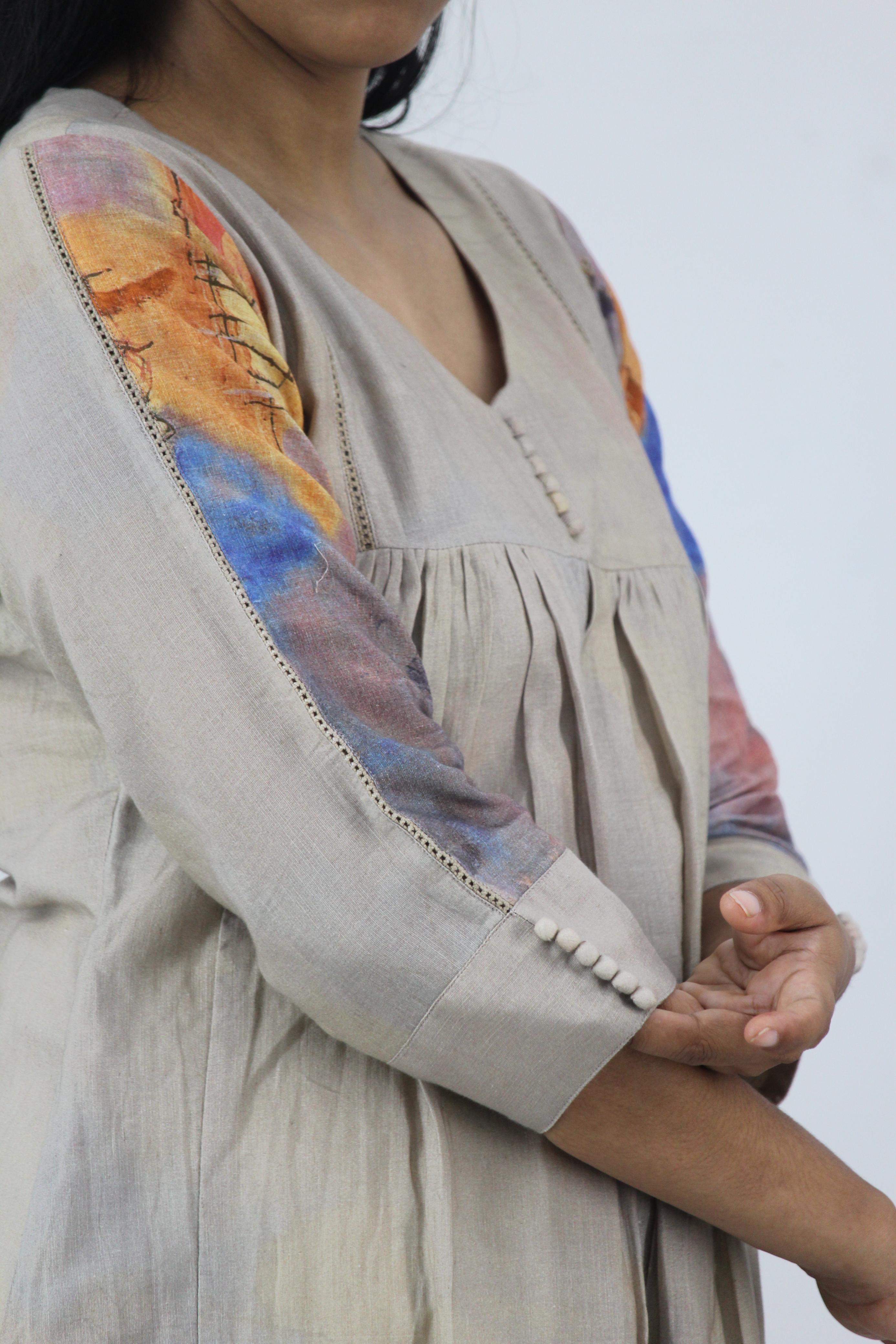 Linen Cotton Daman A-Line Kurta