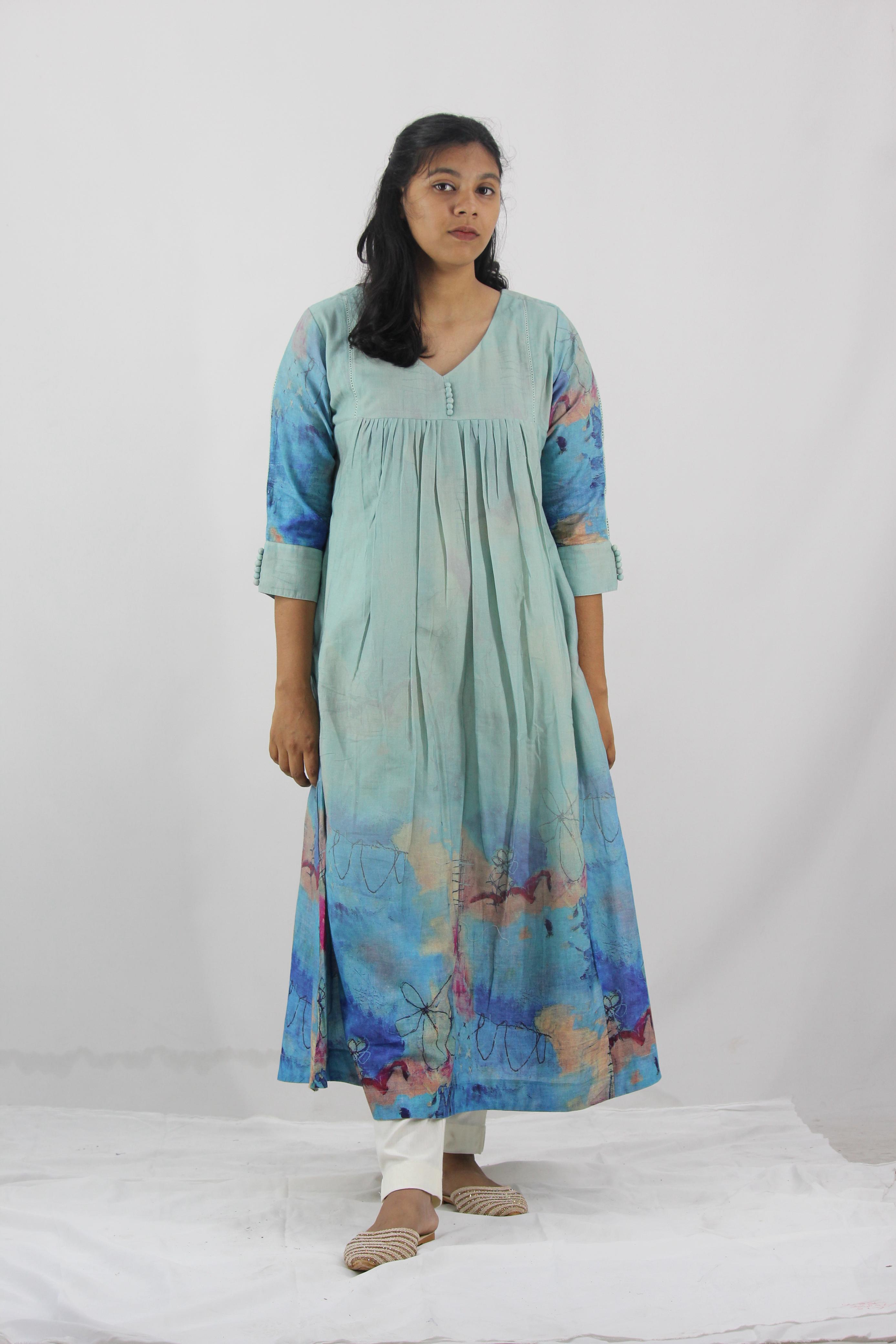 Linen Cotton Daman A-Line Kurta