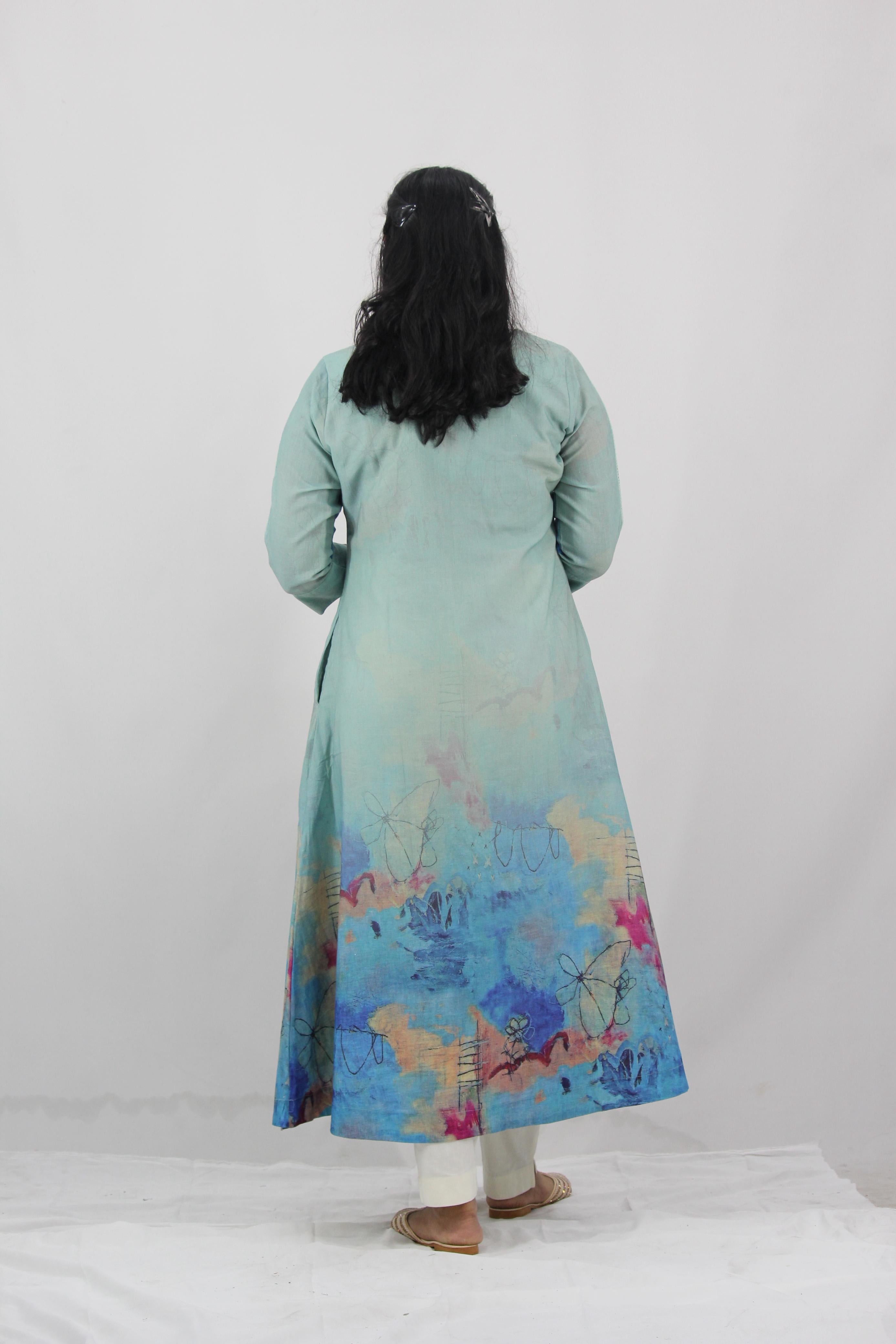 Linen Cotton Daman A-Line Kurta