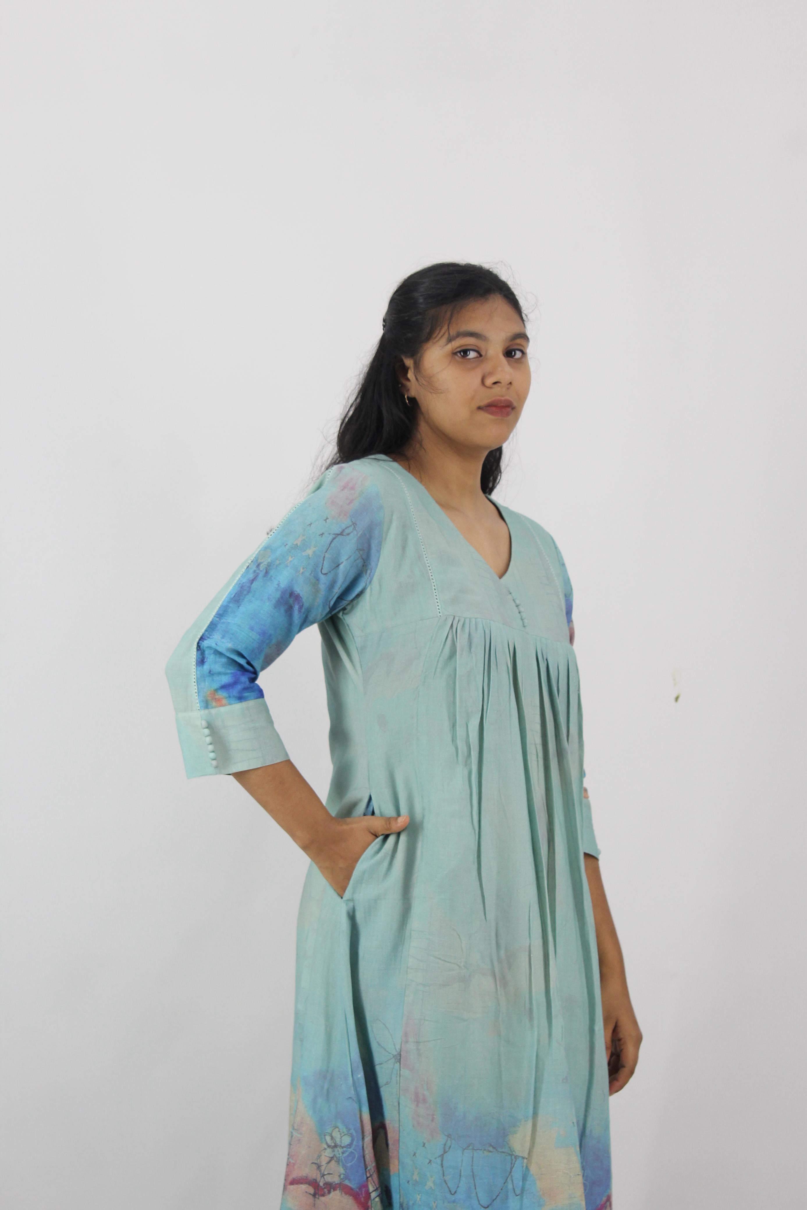 Linen Cotton Daman A-Line Kurta