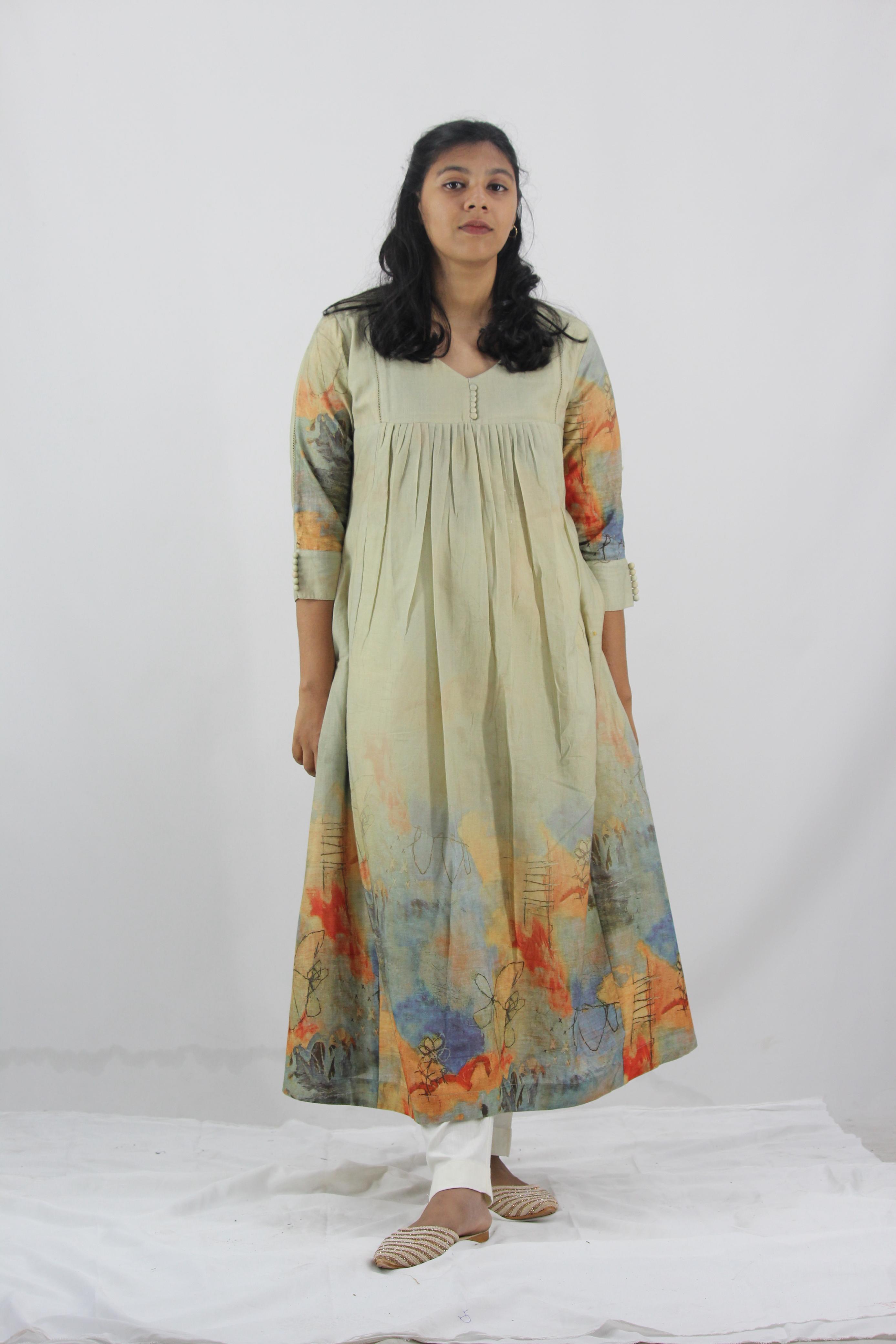 Linen Cotton Daman A-Line Kurta