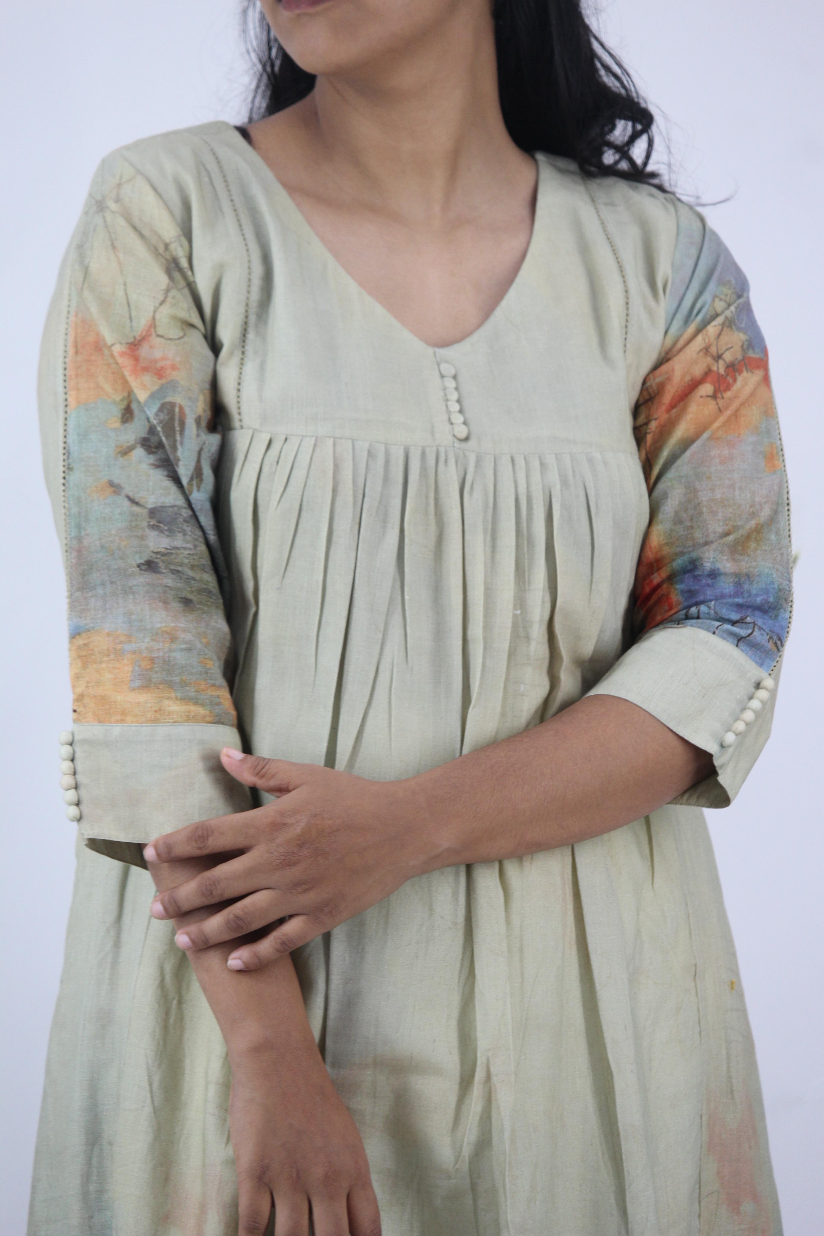 Linen Cotton Daman A-Line Kurta