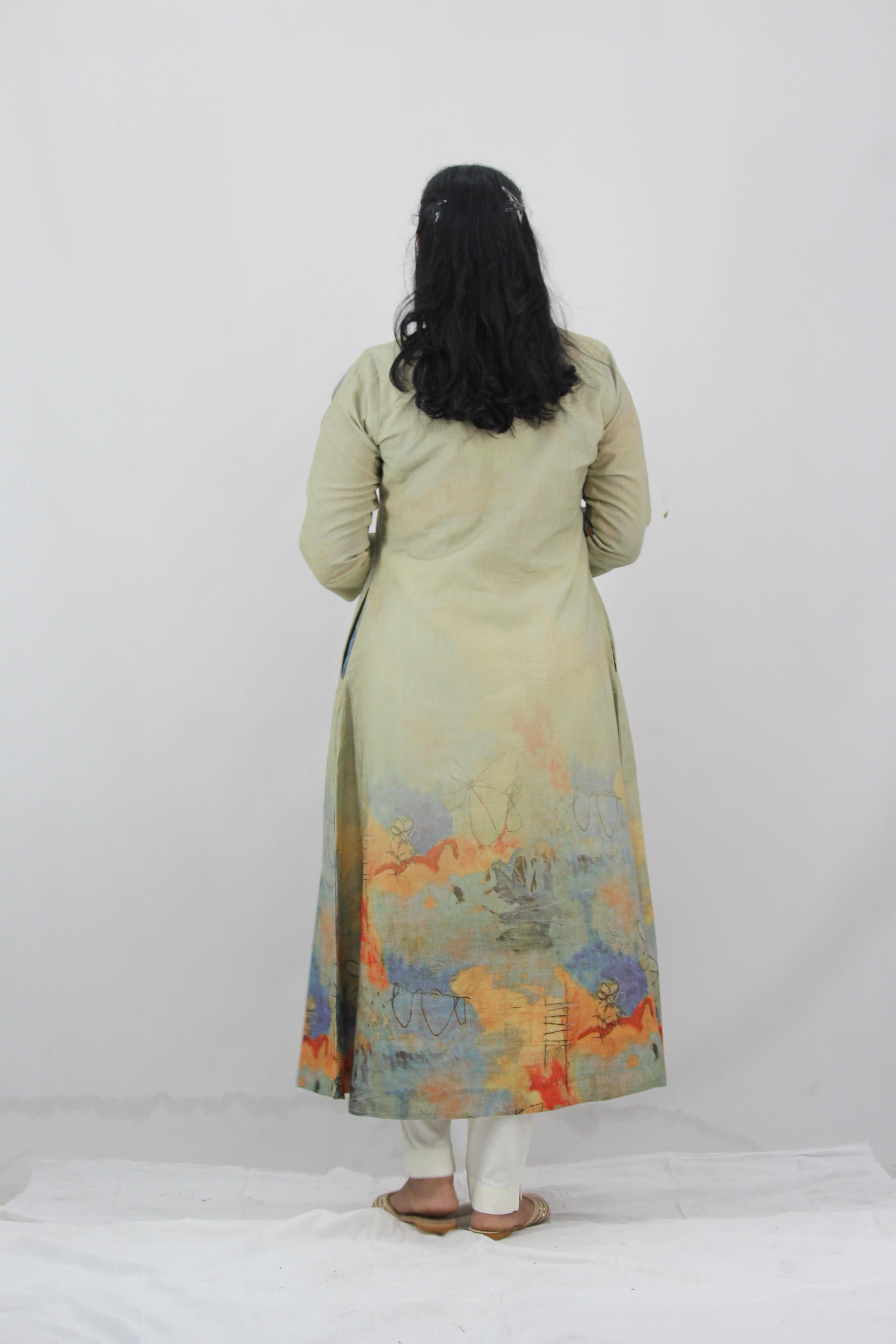 Linen Cotton Daman A-Line Kurta