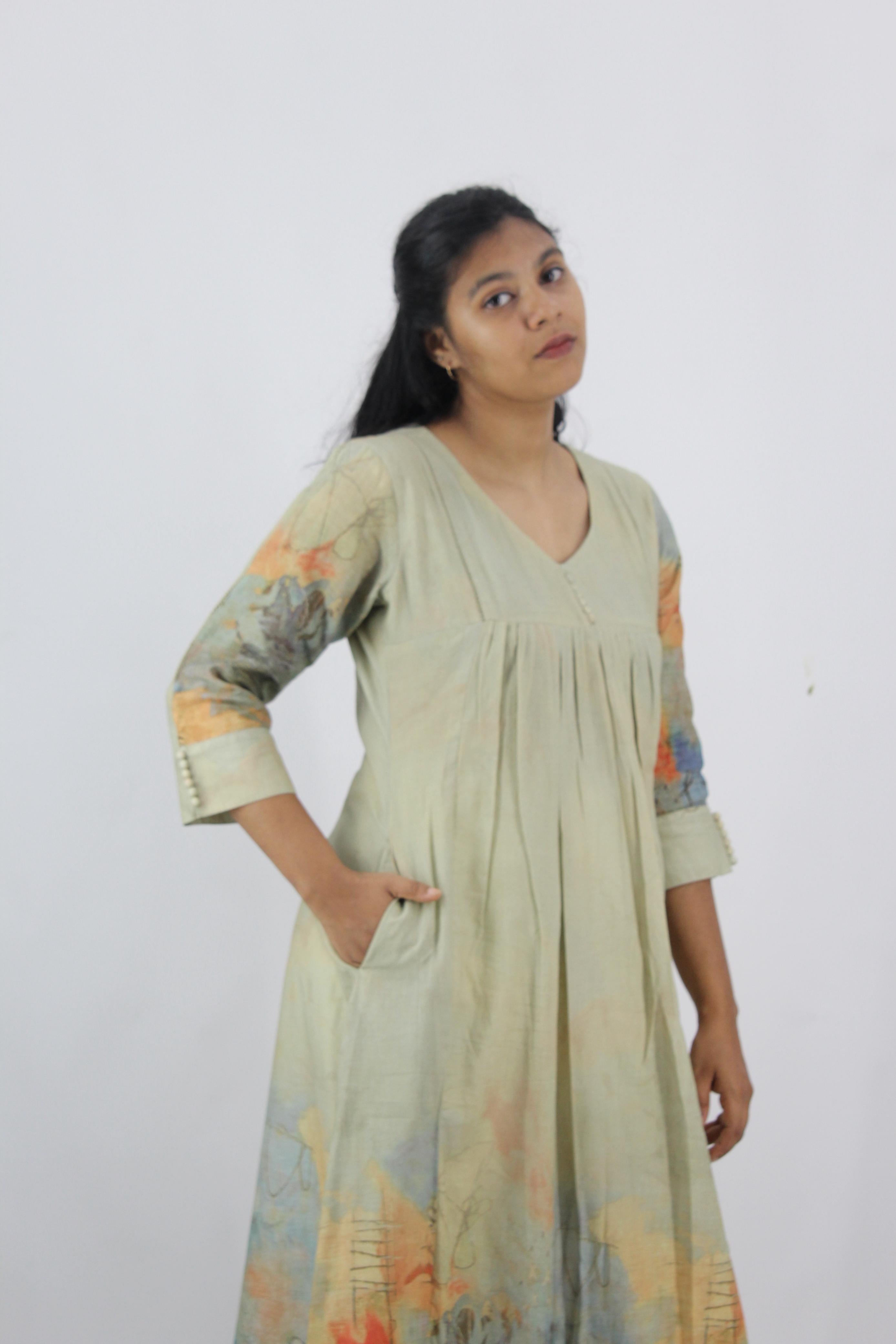 Linen Cotton Daman A-Line Kurta