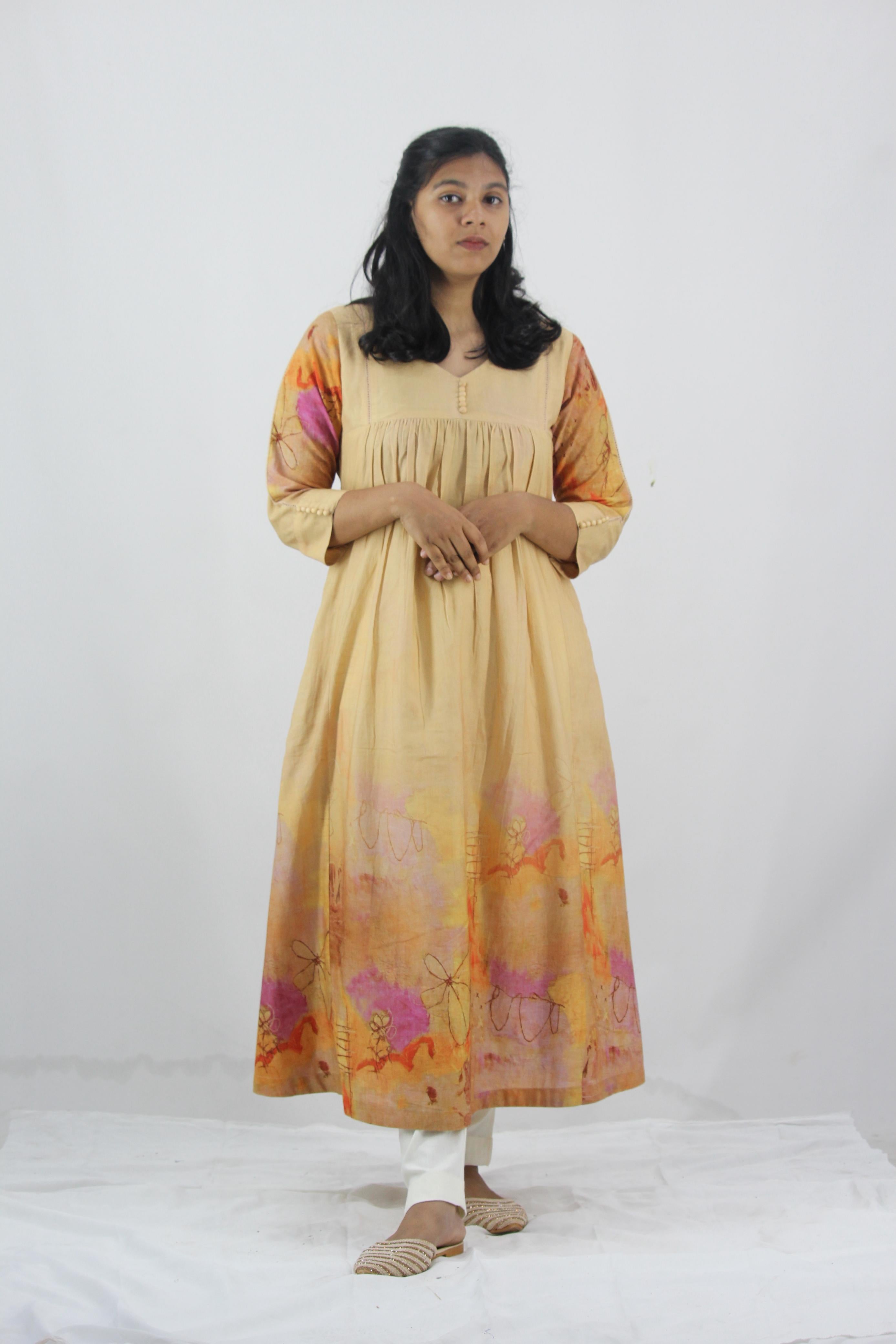 Linen Cotton Daman A-Line Kurta