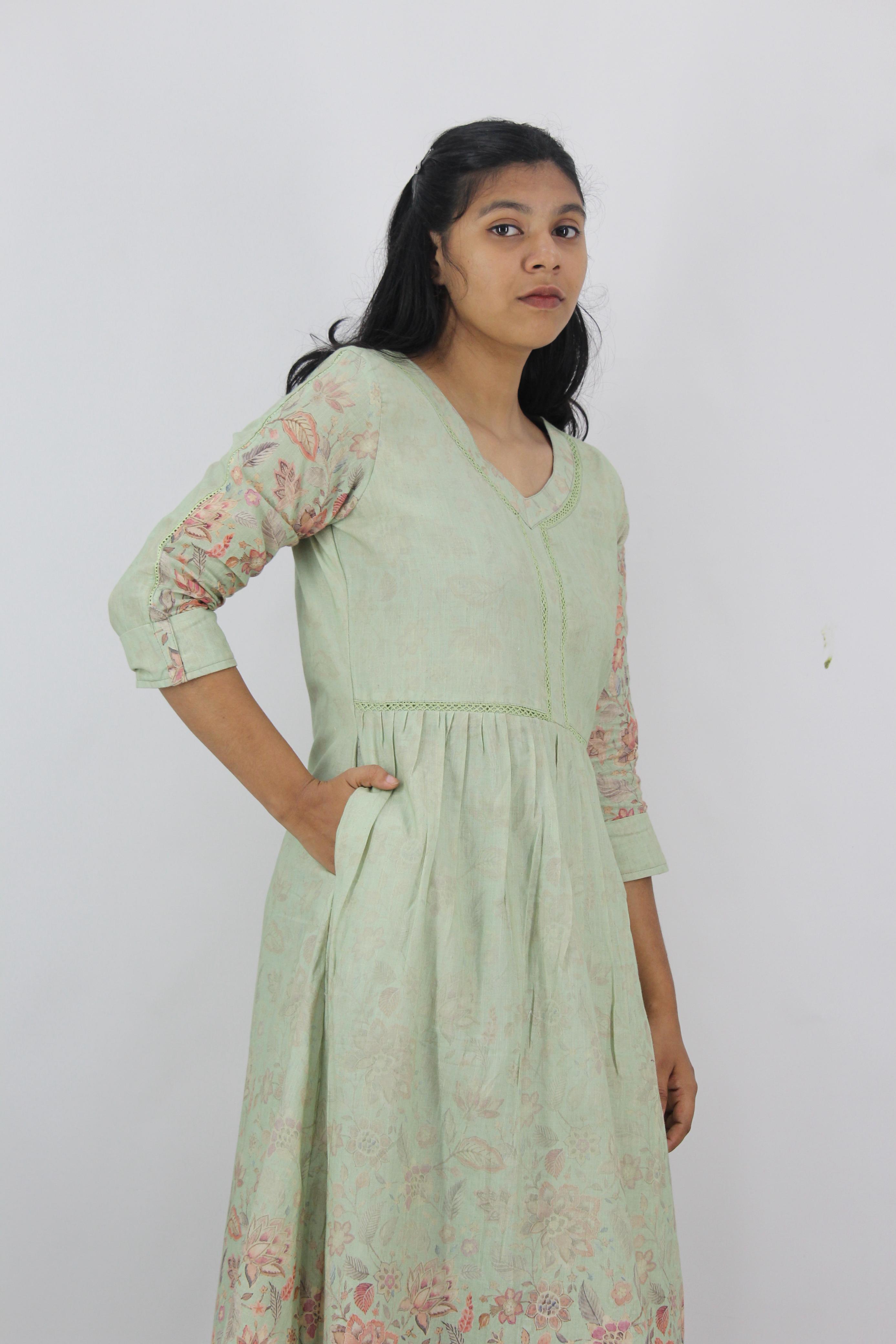Linen Cotton Daman A-Line Kurta