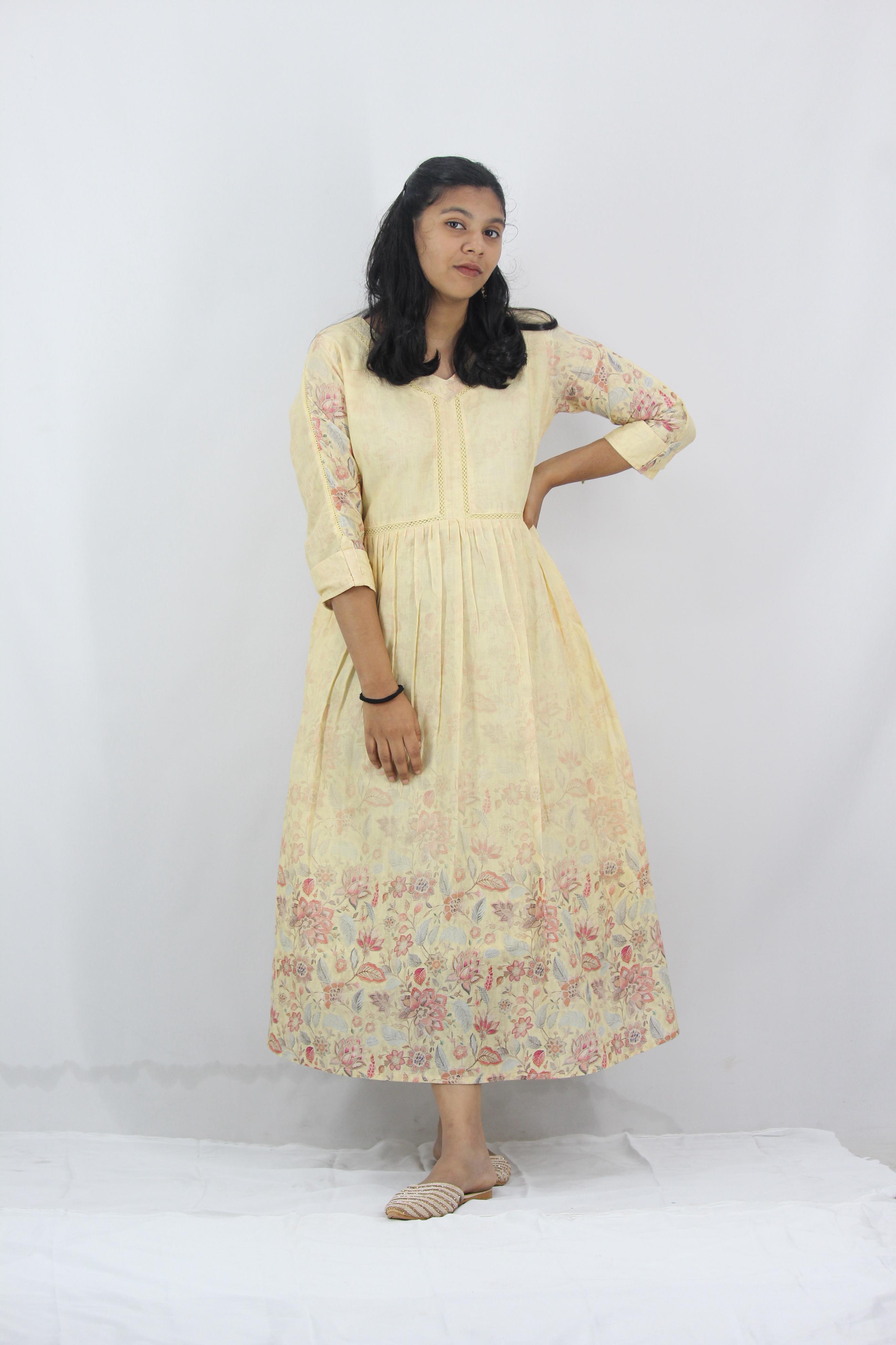 Linen Cotton Daman A-Line Kurta