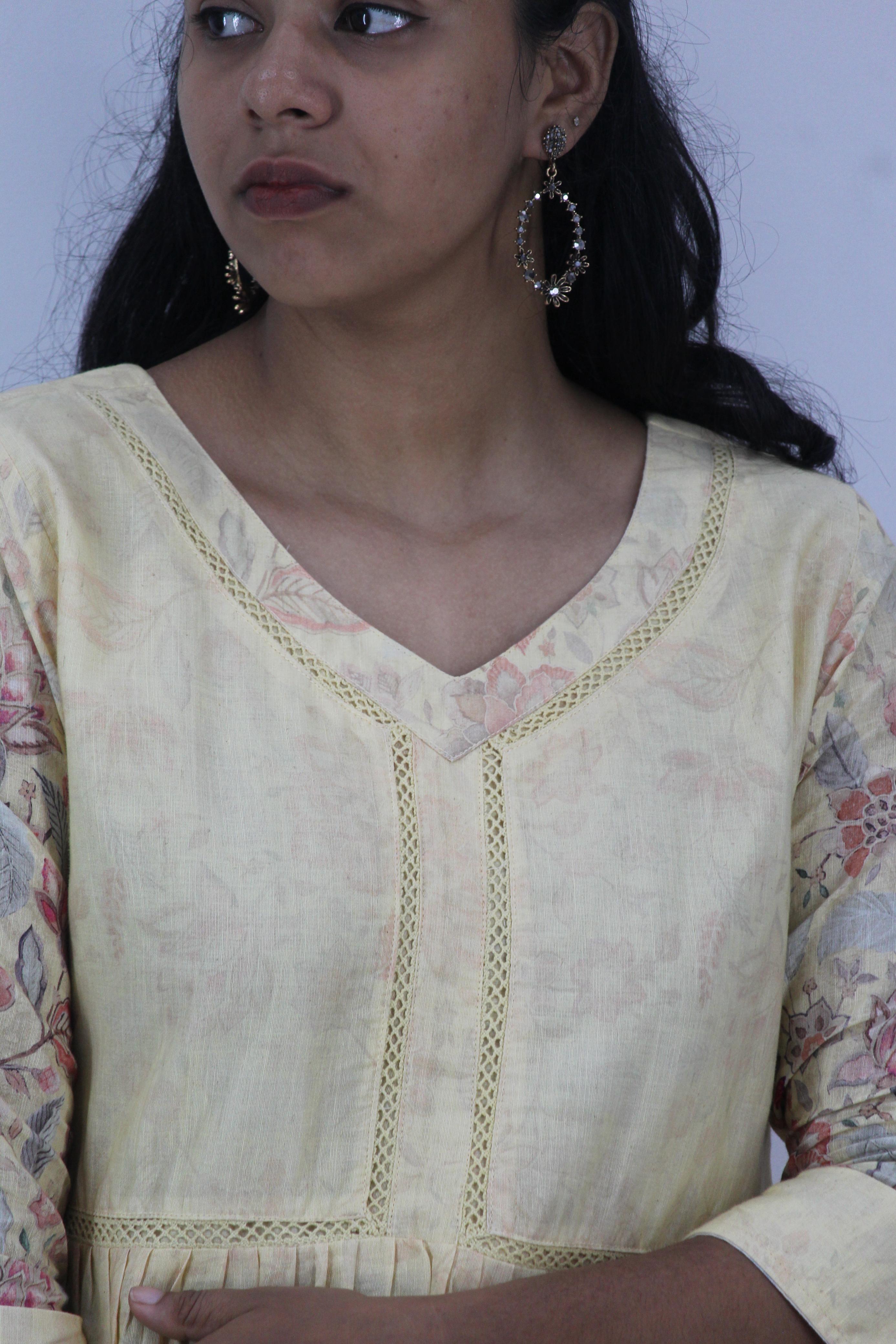 Linen Cotton Daman A-Line Kurta