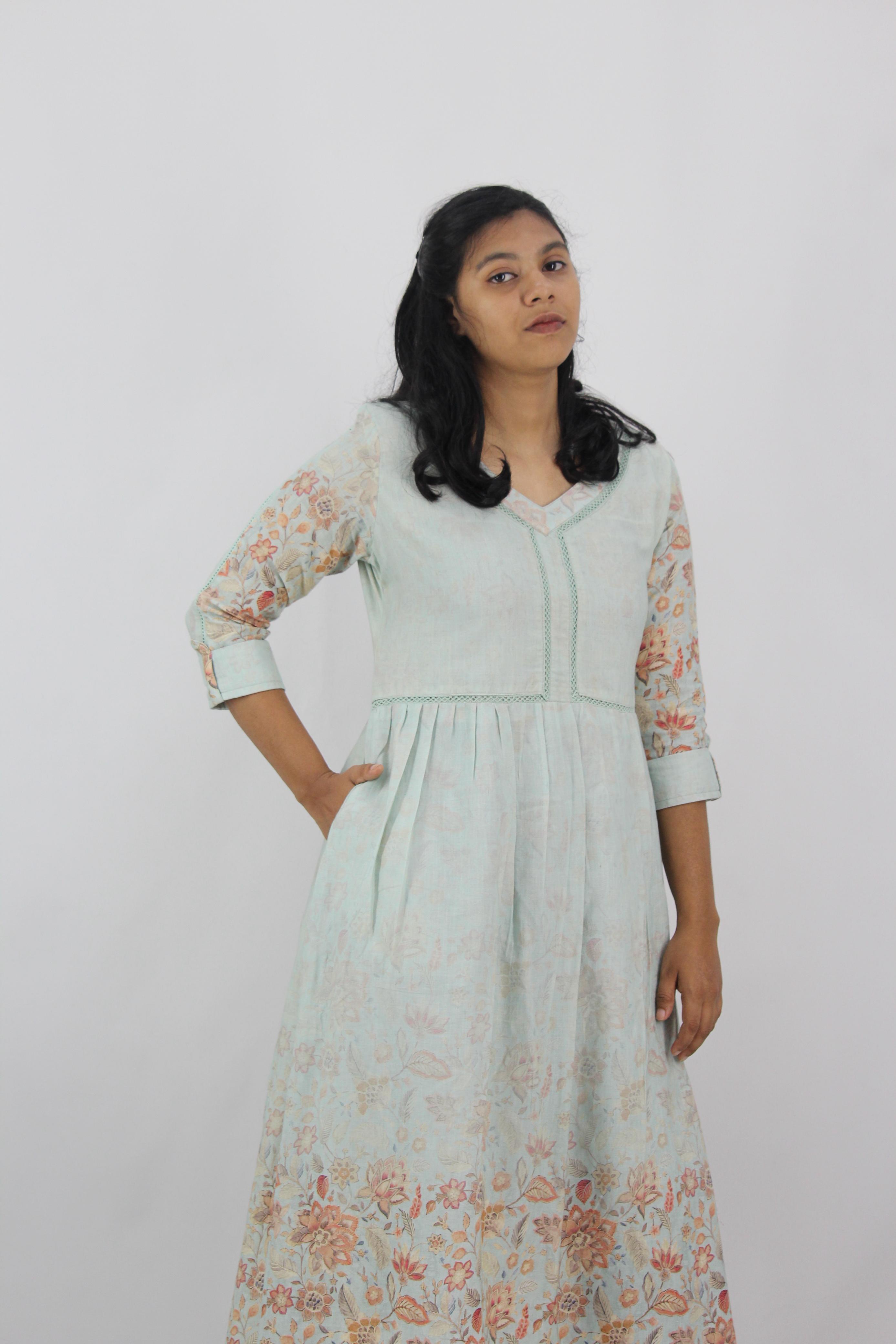Linen Cotton Daman A-Line Kurta