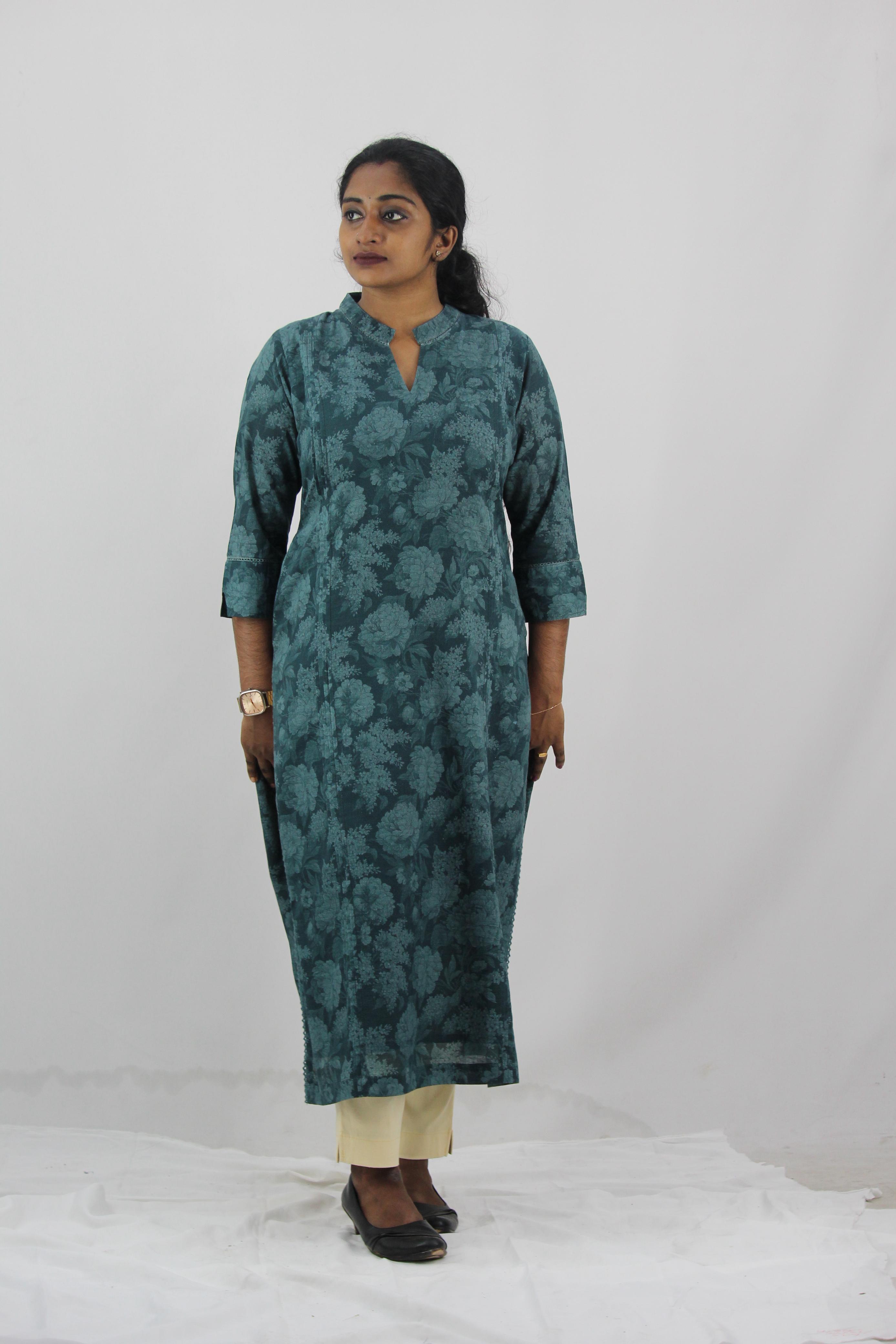 Linen Cotton Printed Straight Kurta