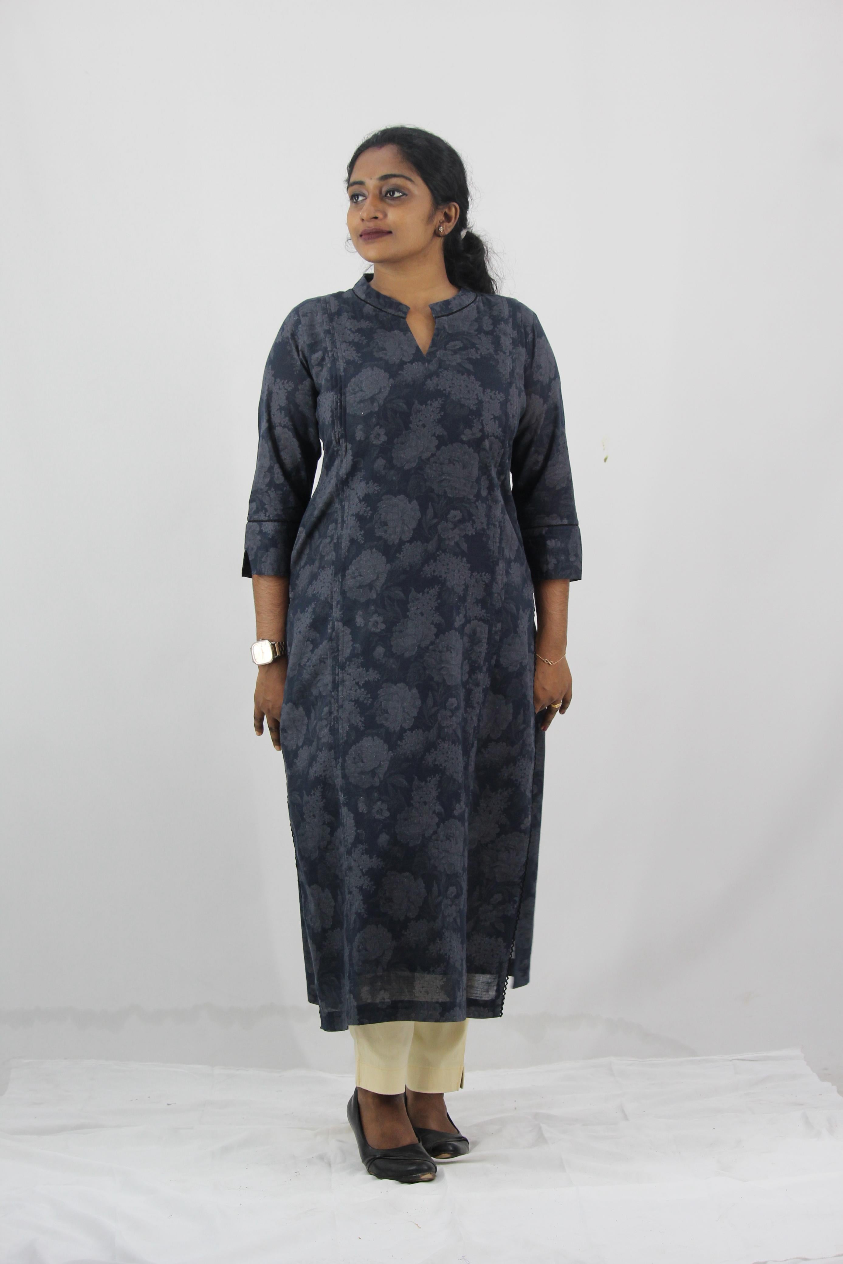 Linen Cotton Printed Straight Kurta