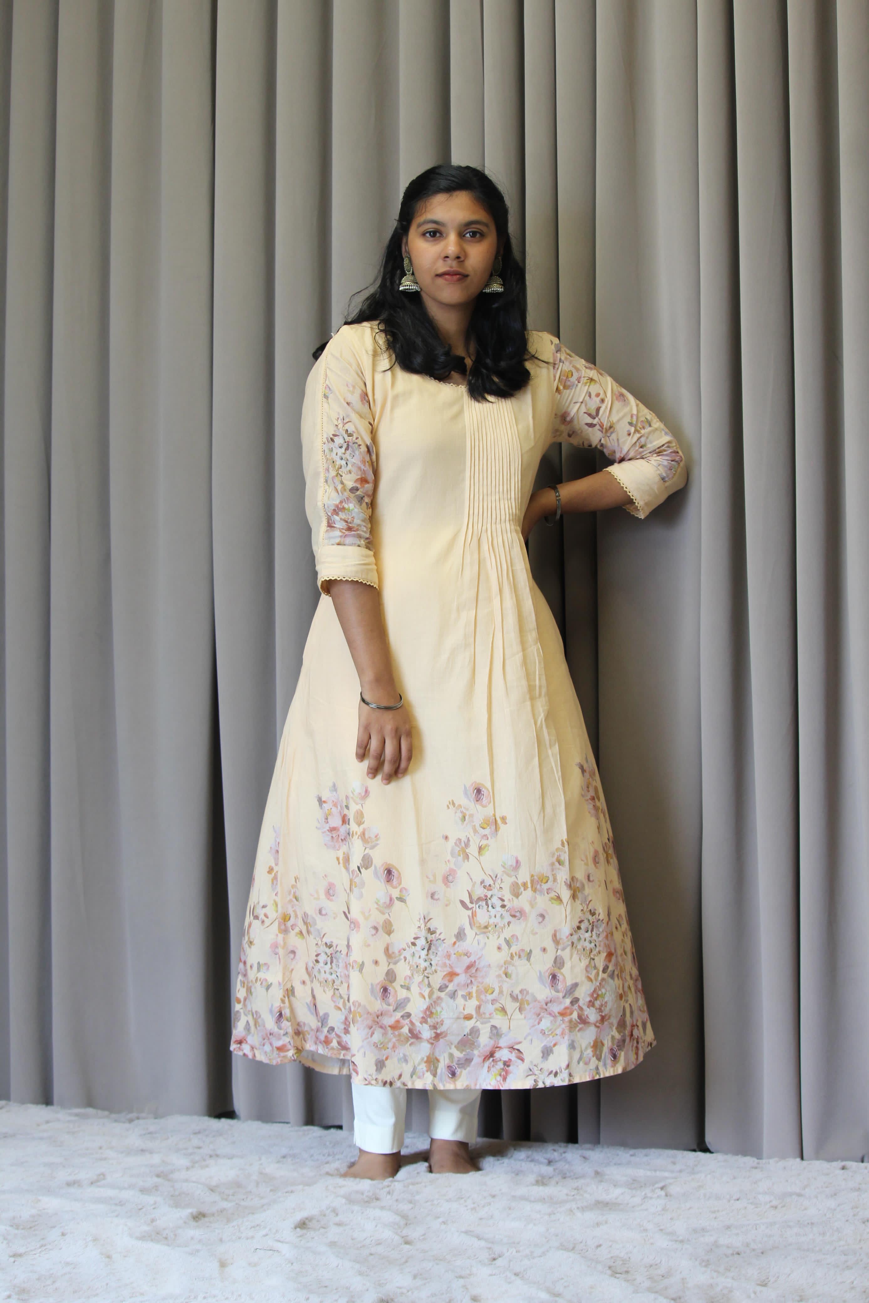 Linen Cotton Daman A-Line Kurta