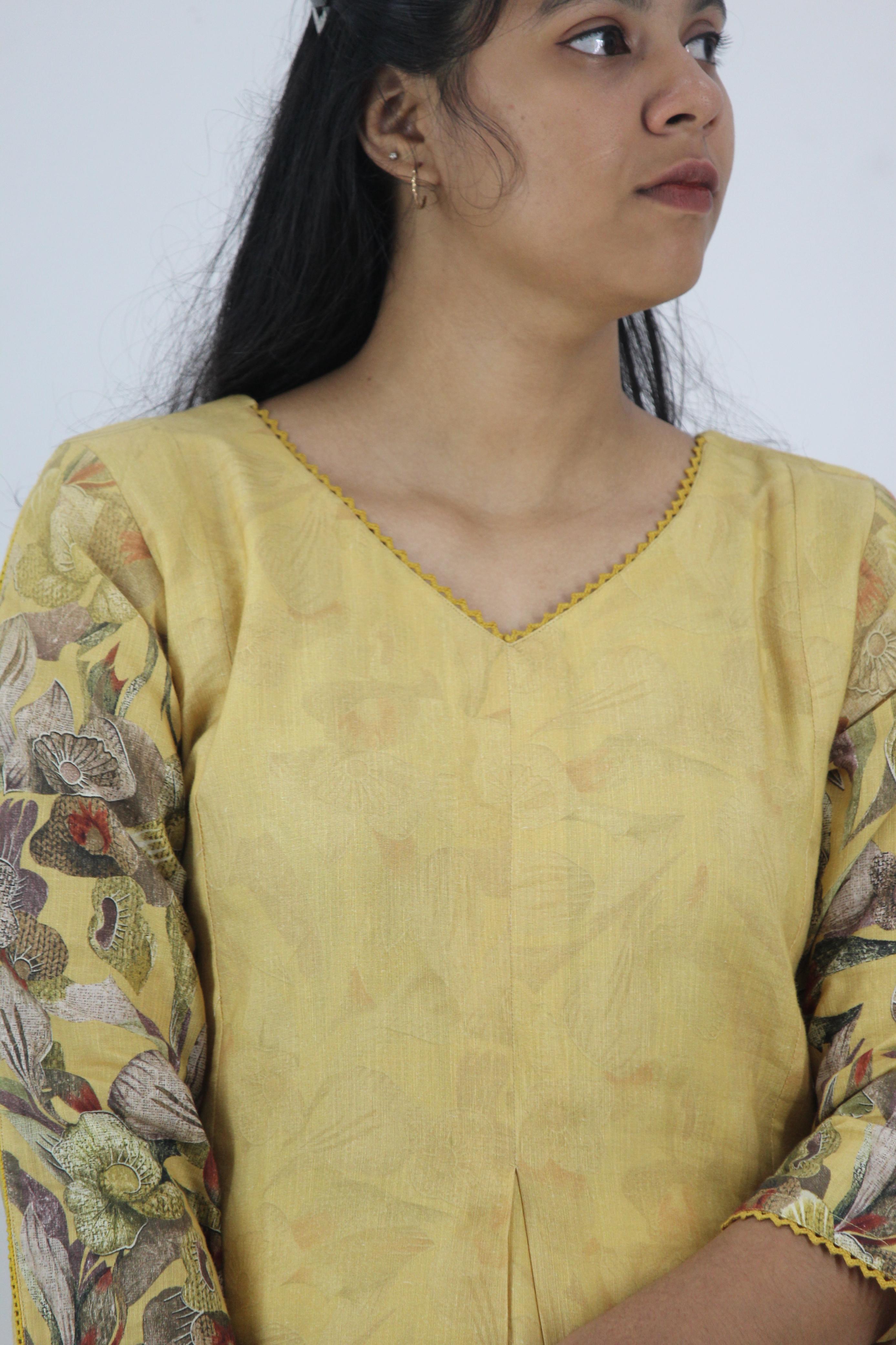 Linen Cotton Daman A-Line Kurta