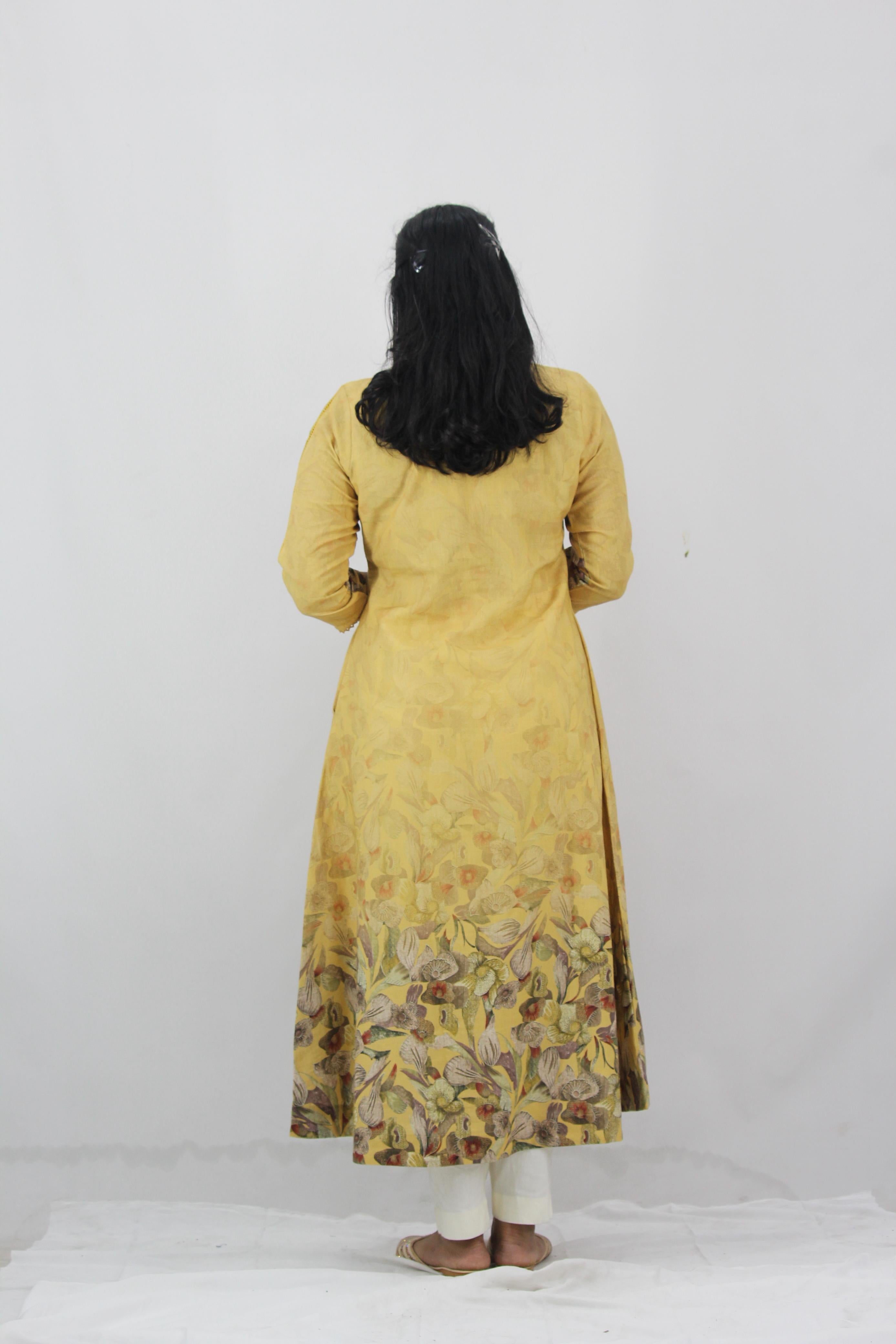 Linen Cotton Daman A-Line Kurta