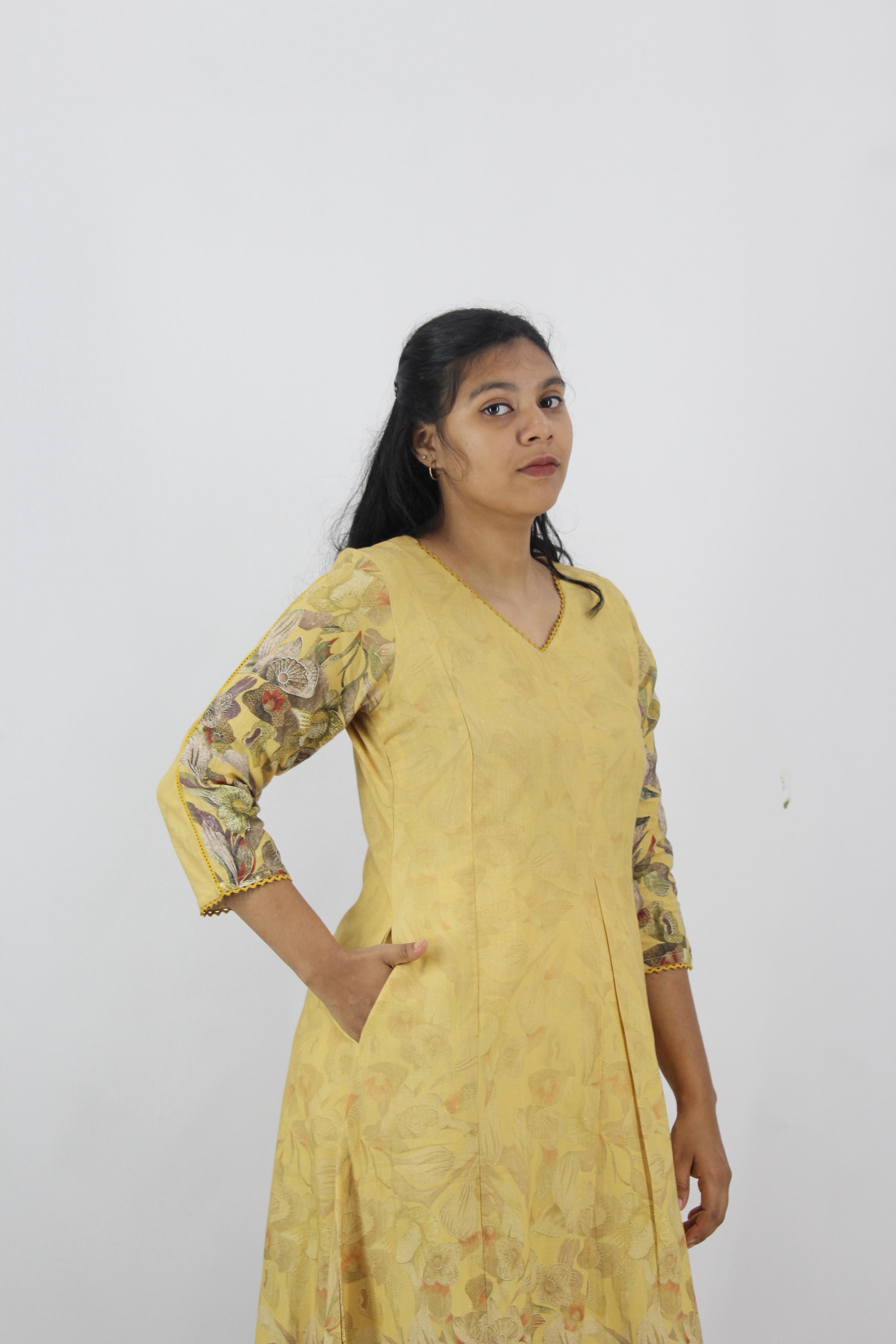 Linen Cotton Daman A-Line Kurta