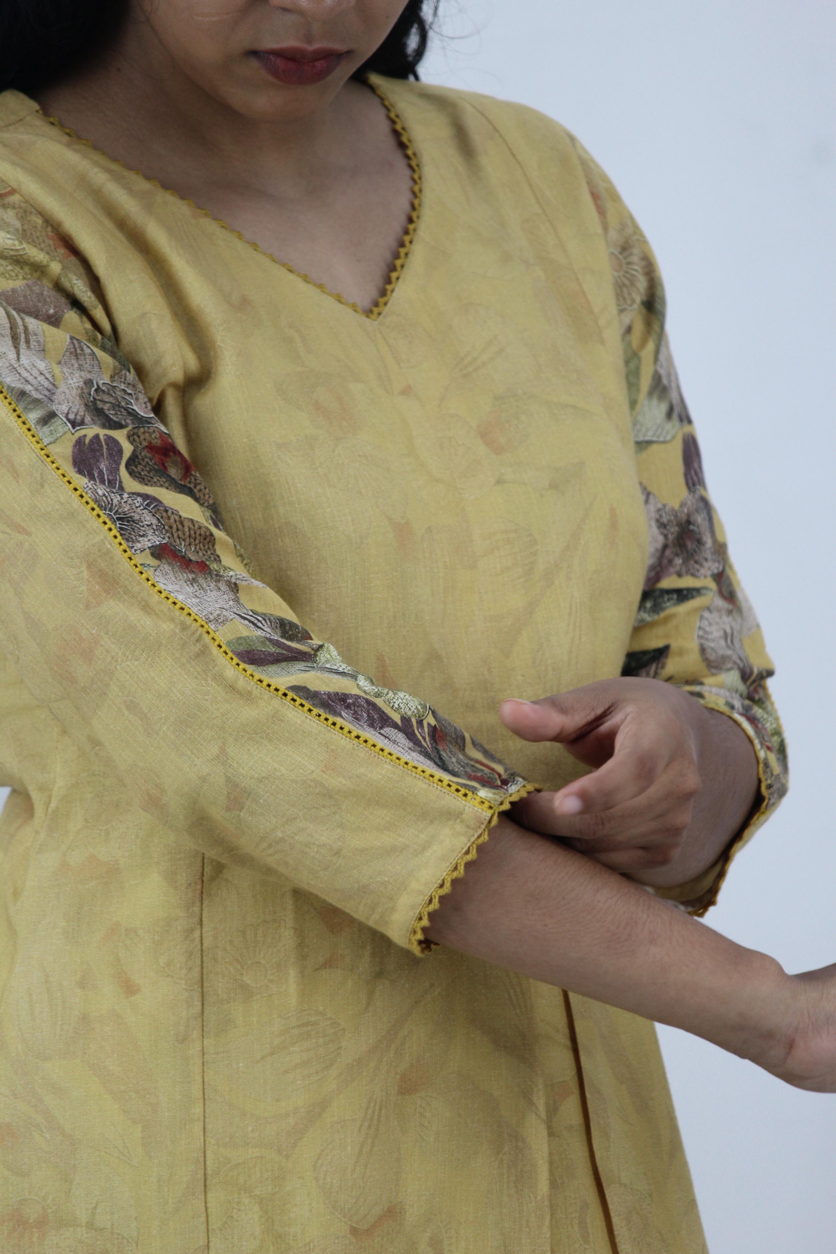 Linen Cotton Daman A-Line Kurta