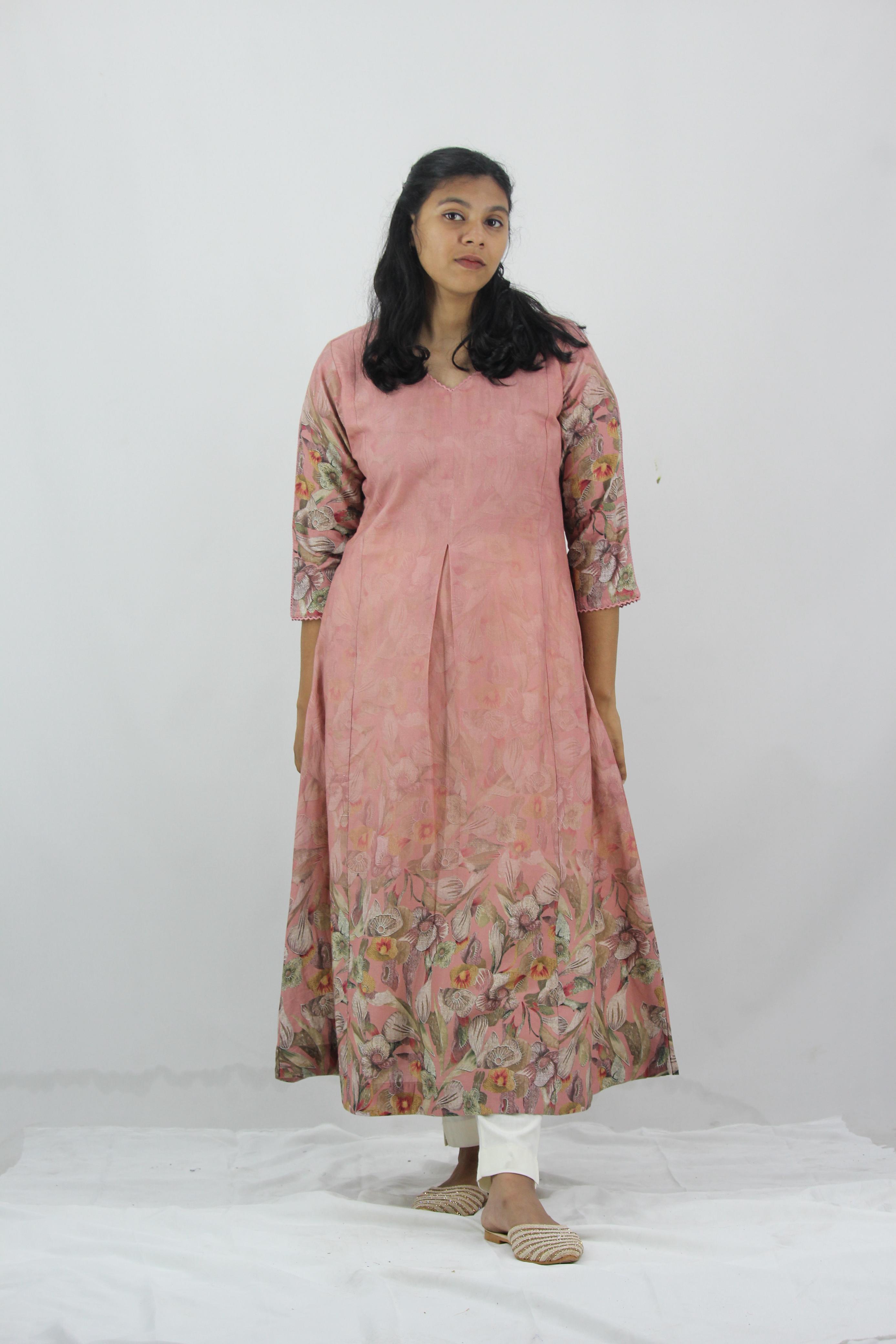 Linen Cotton Daman A-Line Kurta