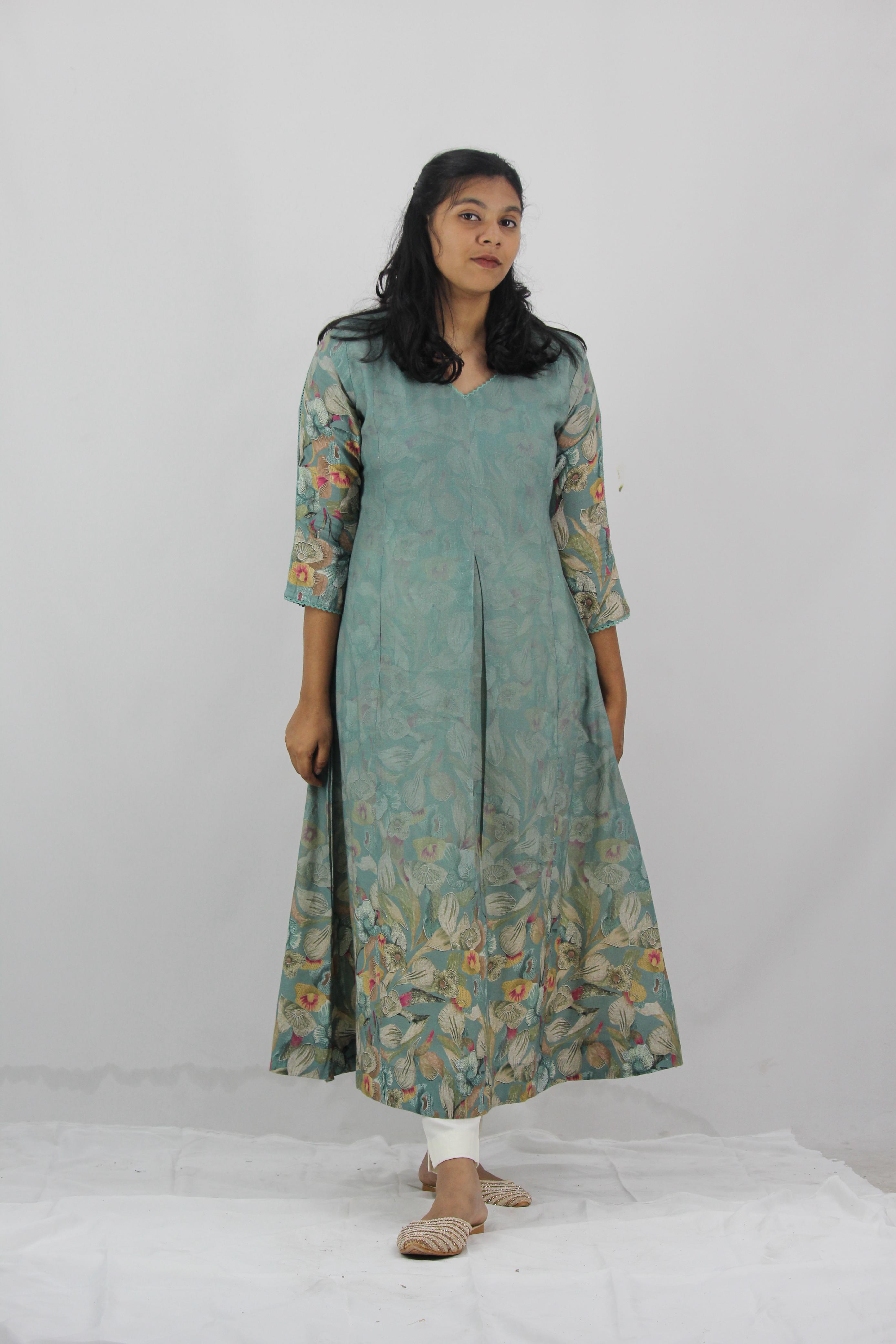 Linen Cotton Daman A-Line Kurta
