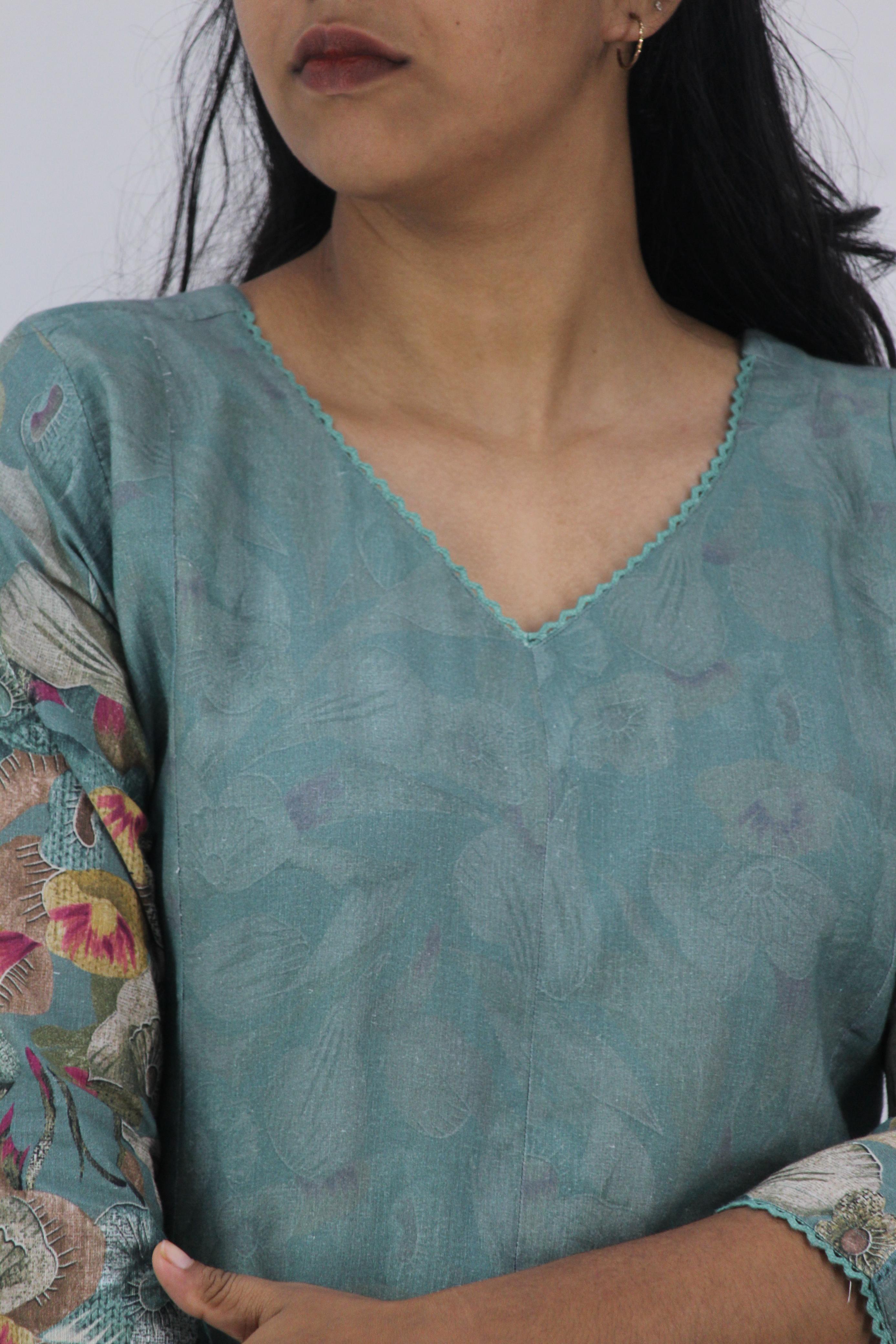 Linen Cotton Daman A-Line Kurta