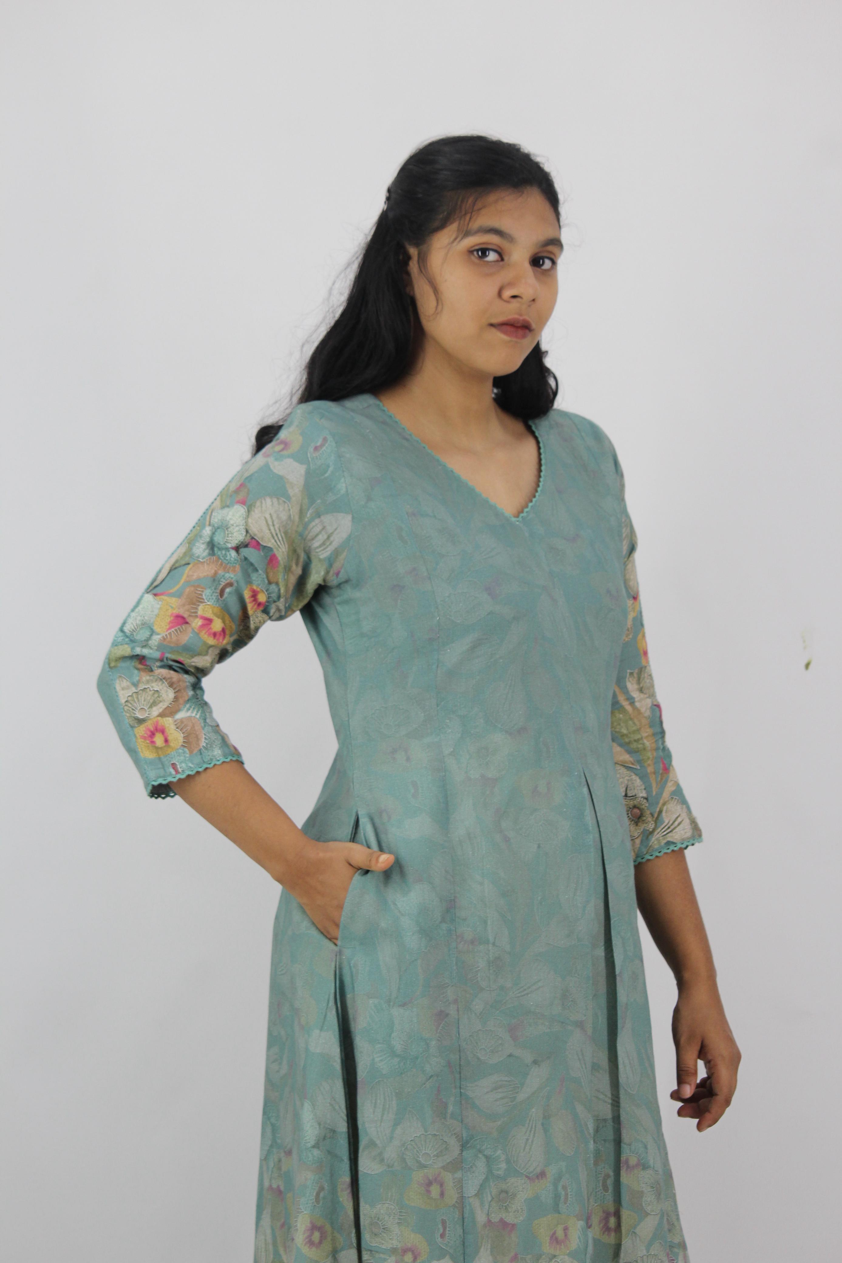 Linen Cotton Daman A-Line Kurta