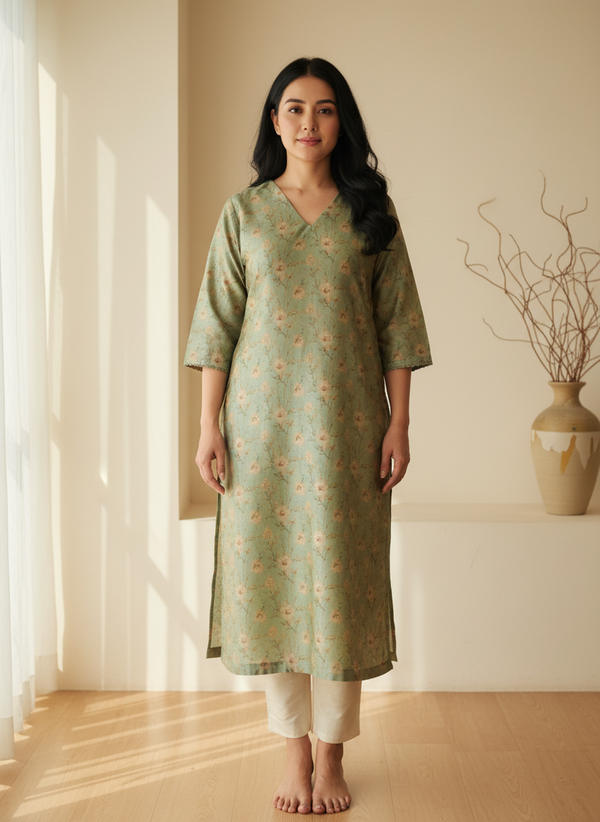 Poly Silk Digital Printed Straight Kurta