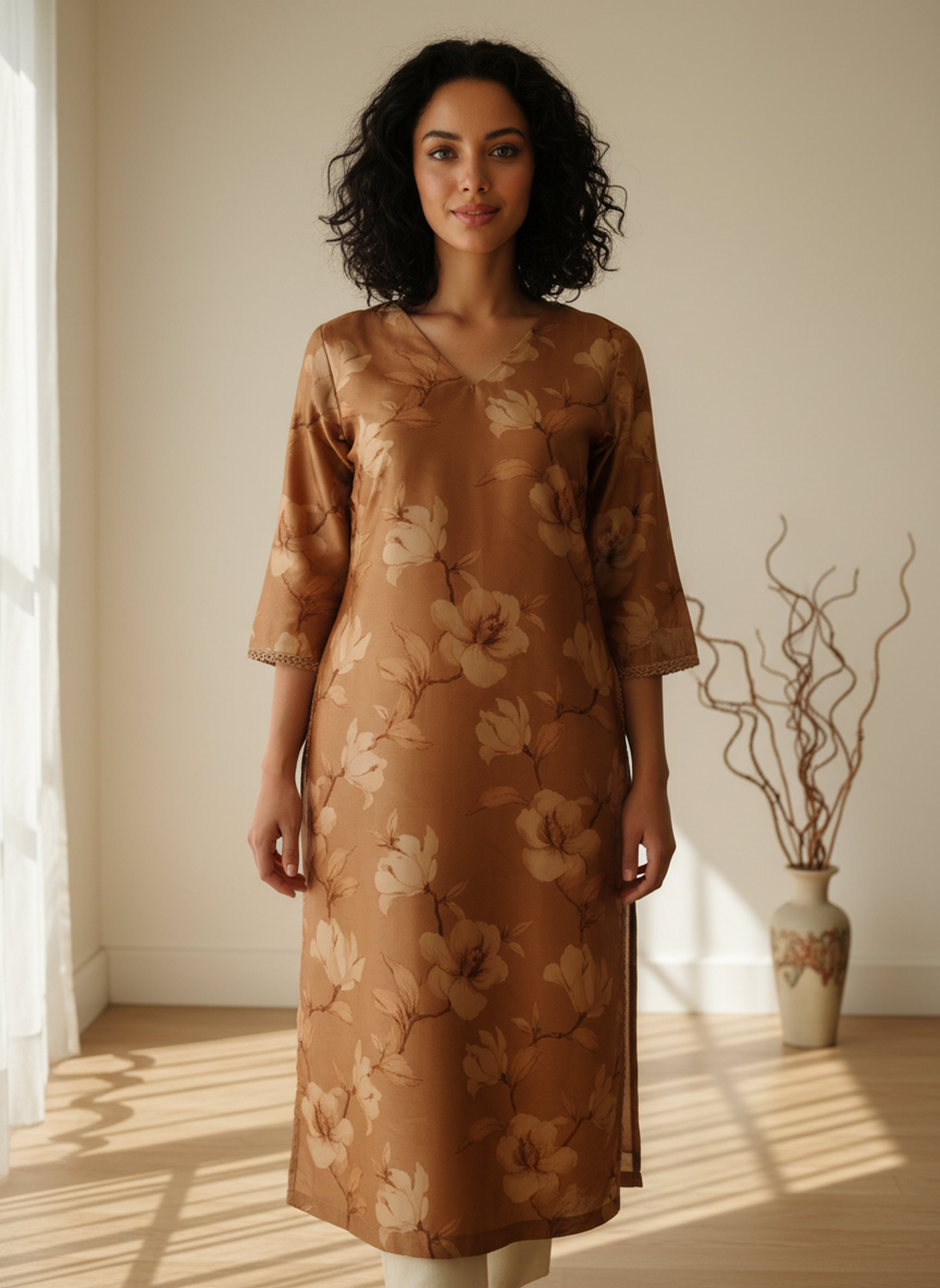 Poly Silk Digital Printed Straight Kurta