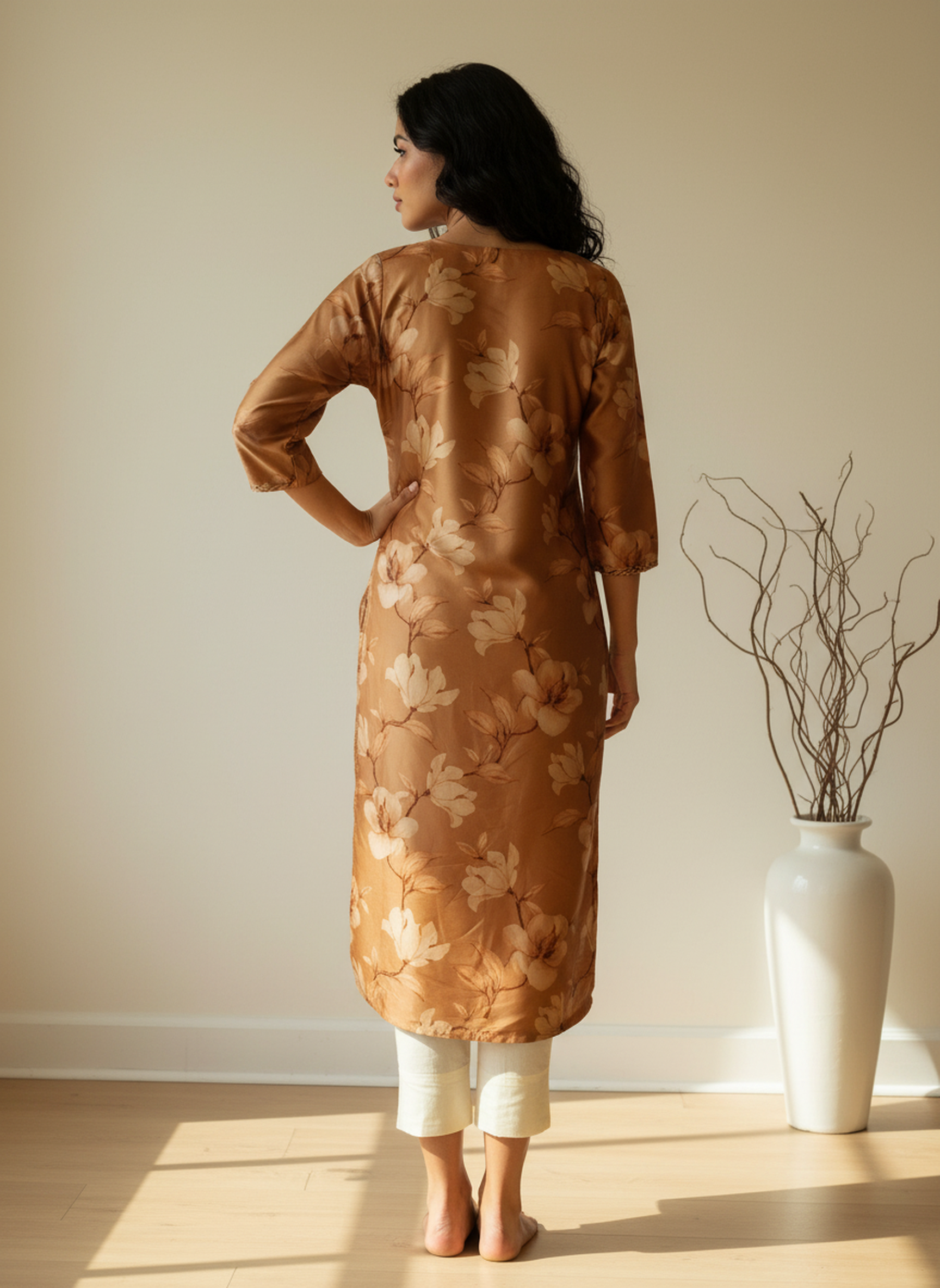 Poly Silk Digital Printed Straight Kurta