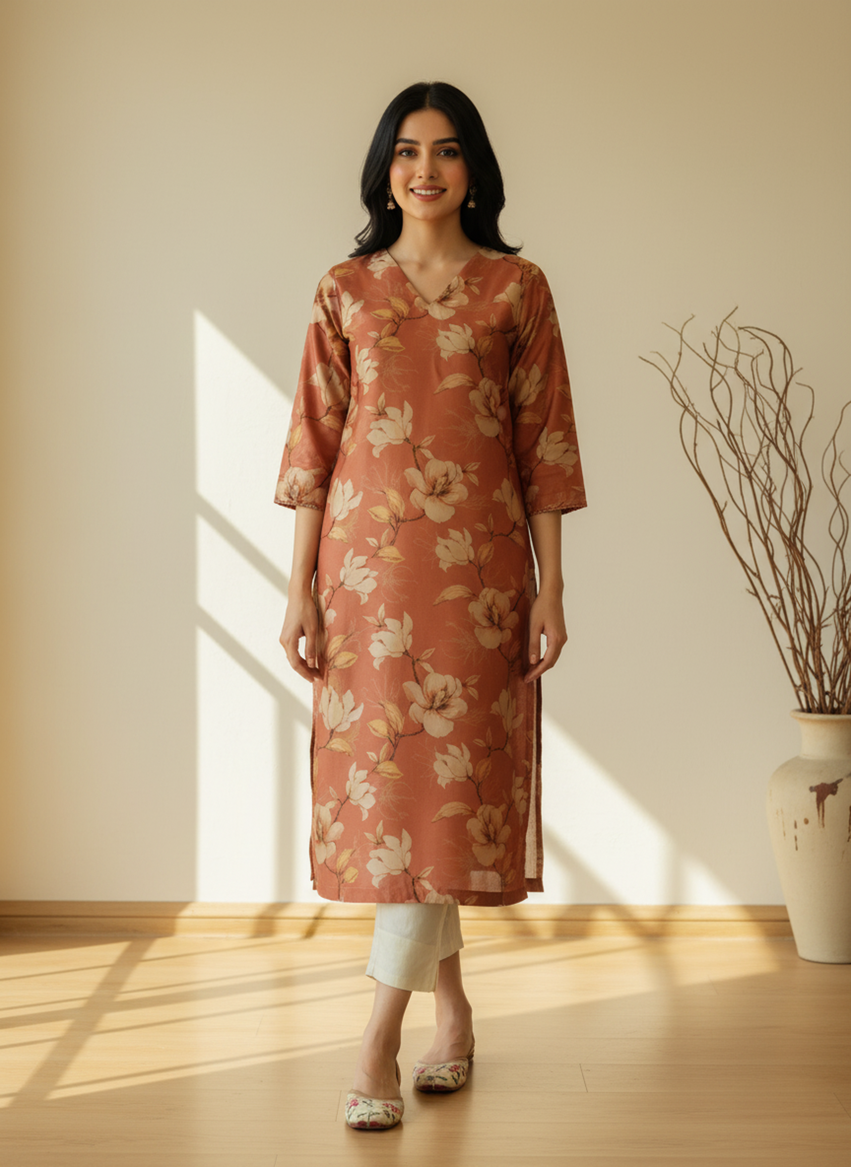 Poly Silk Digital Printed Straight Kurta