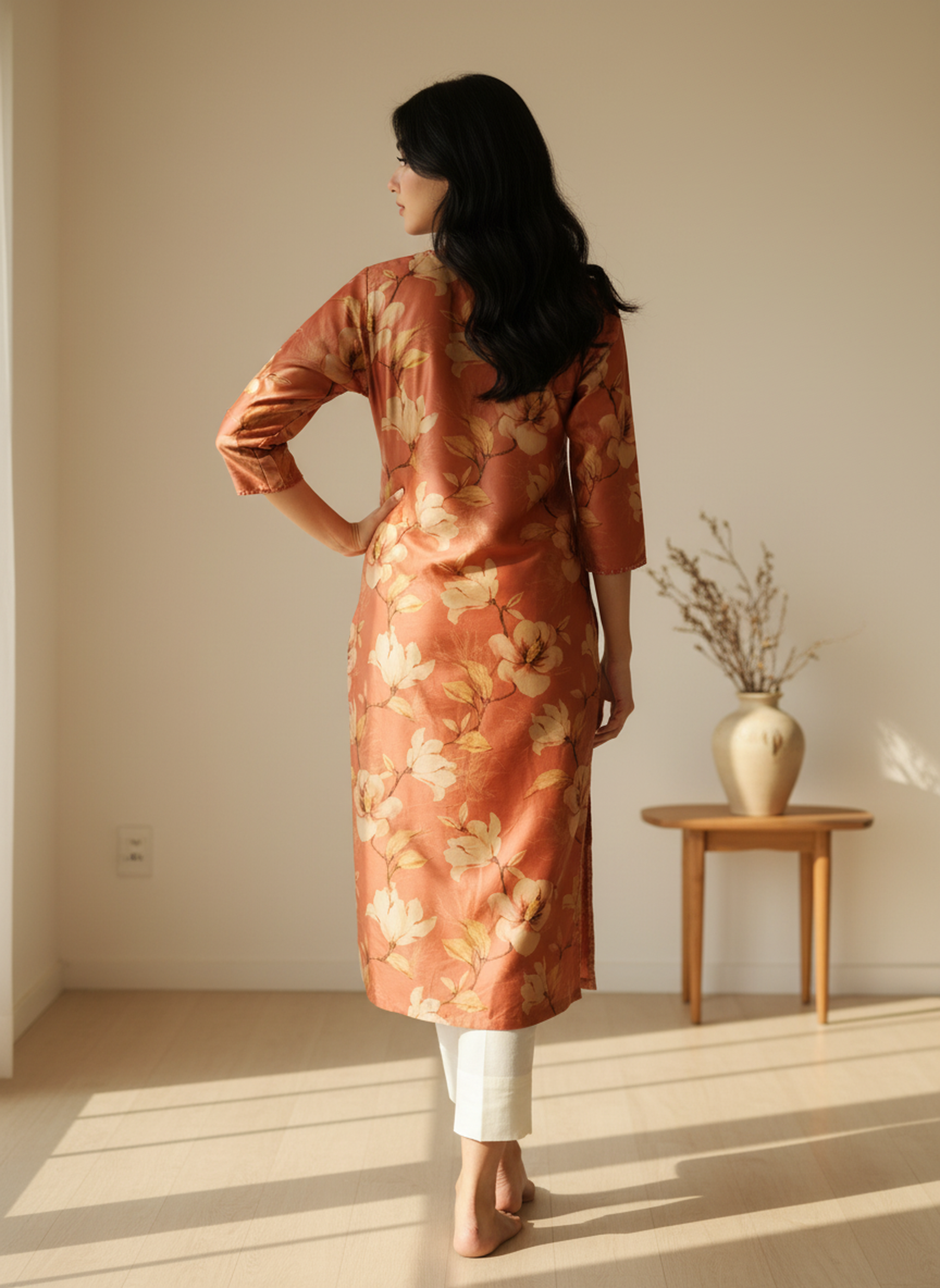 Poly Silk Digital Printed Straight Kurta