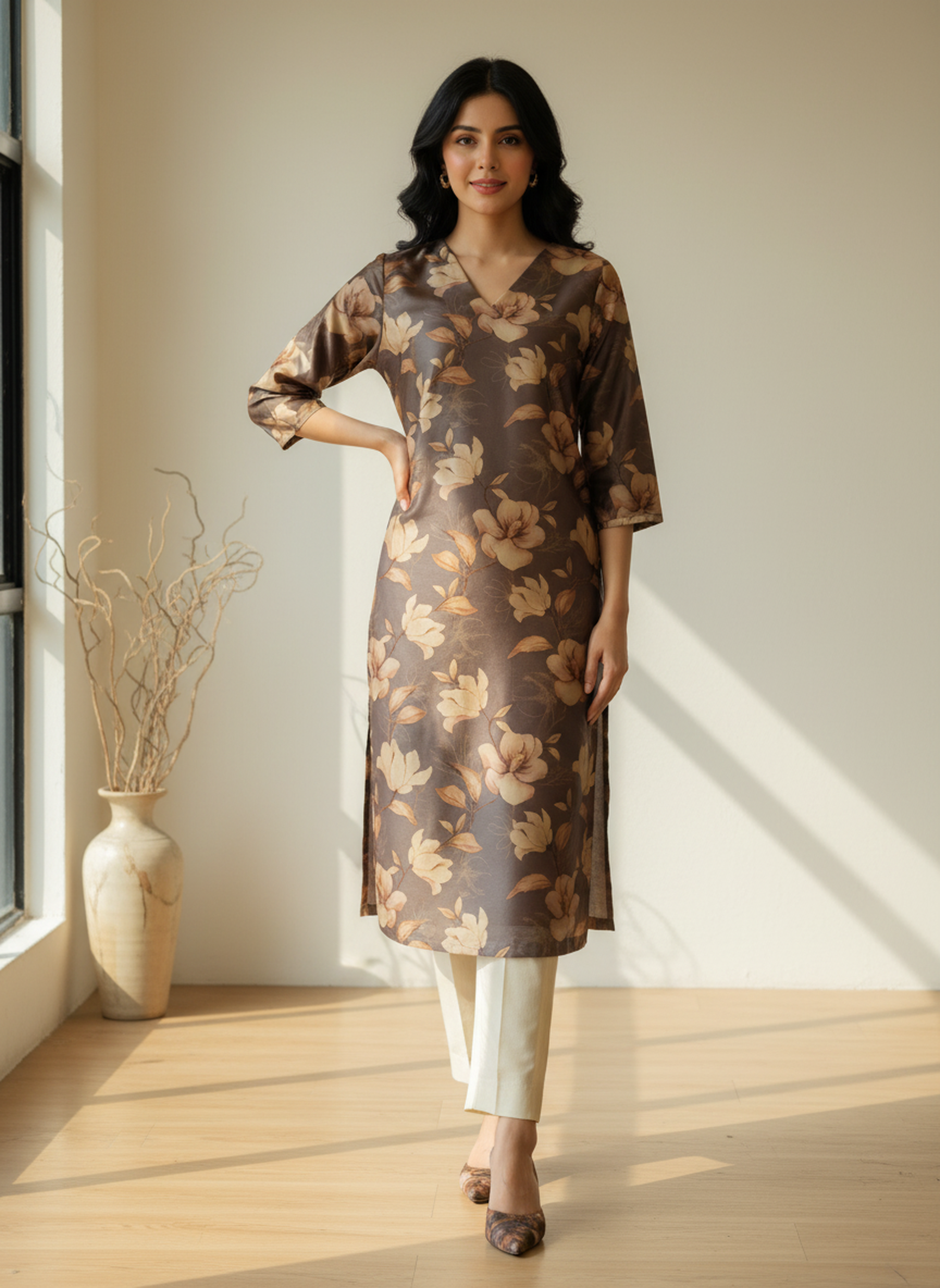 Poly Silk Digital Printed Straight Kurta
