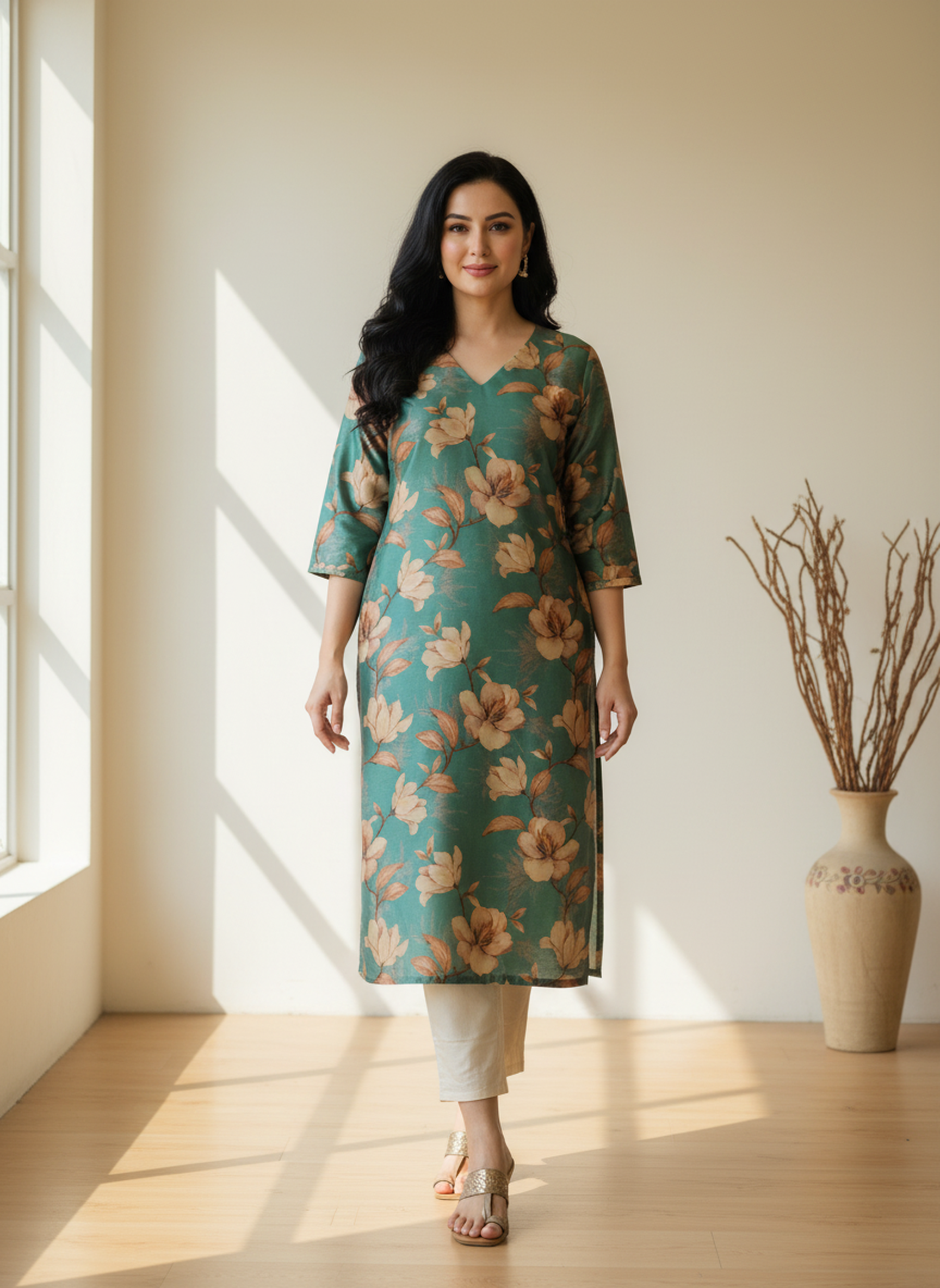 Poly Silk Digital Printed Straight Kurta