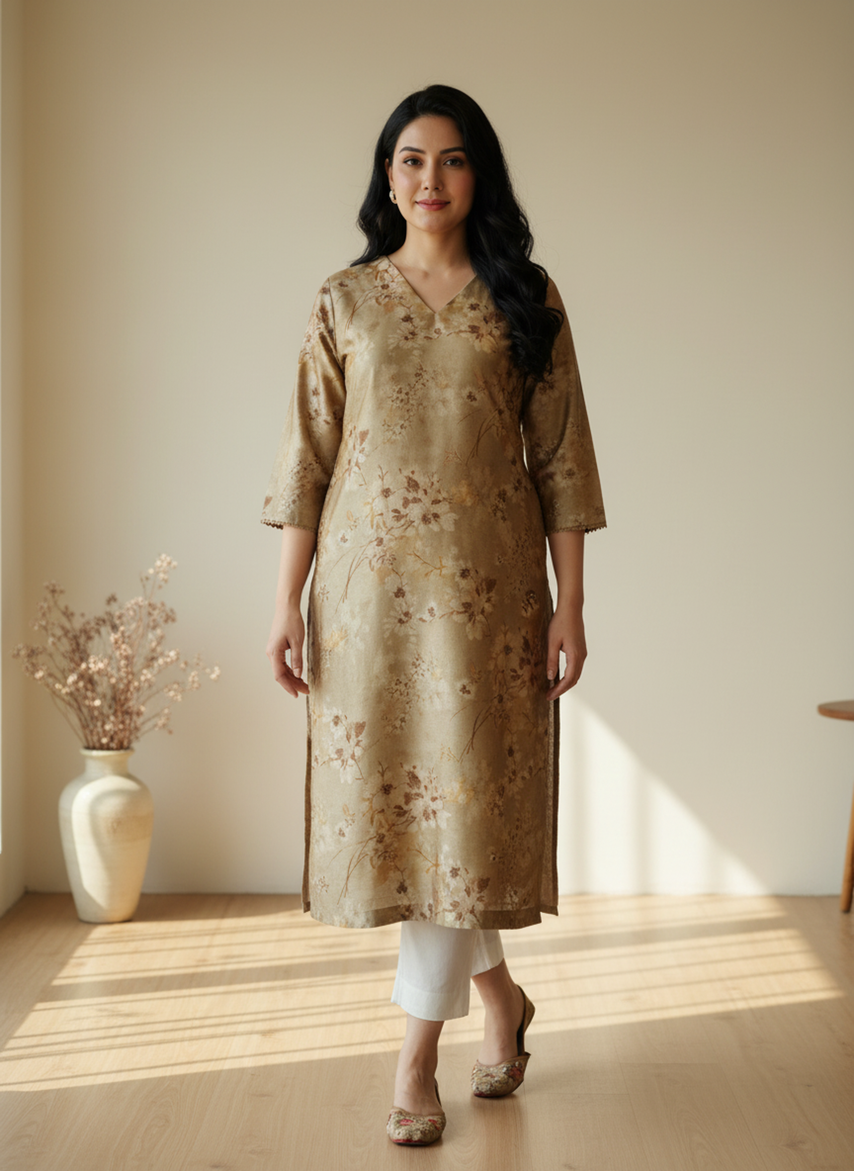 Poly Silk Digital Printed Straight Kurta
