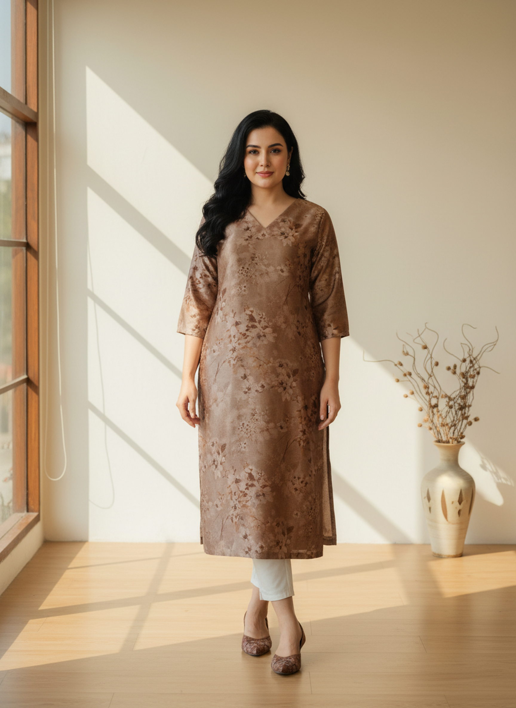 Poly Silk Digital Printed Straight Kurta
