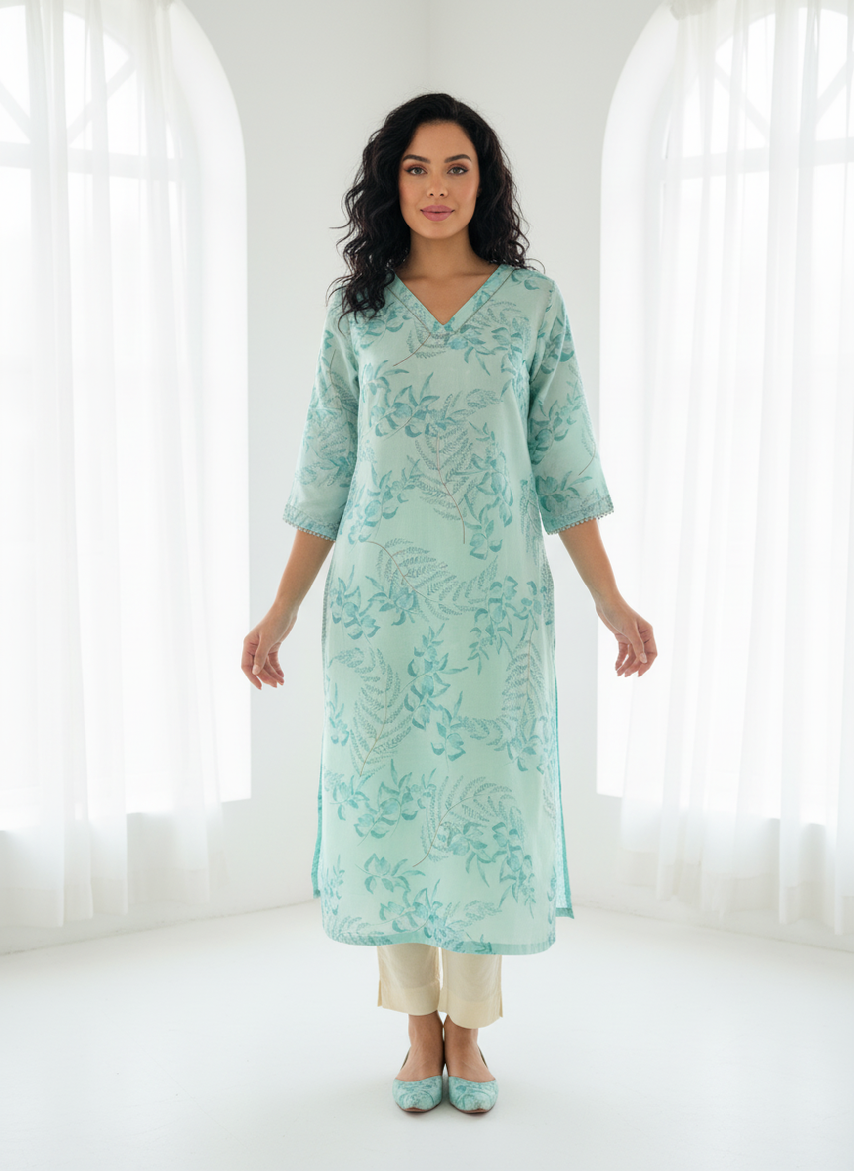 Rainbow Linen Digital Printed Straight Kurta