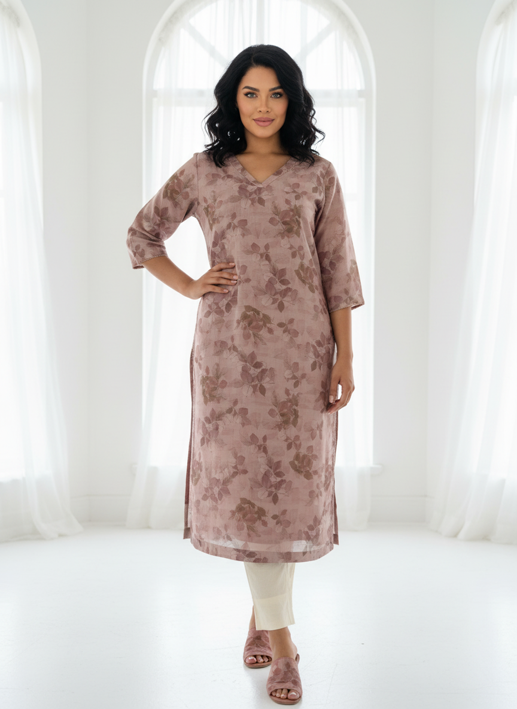 Rainbow Linen Digital Printed Straight Kurta