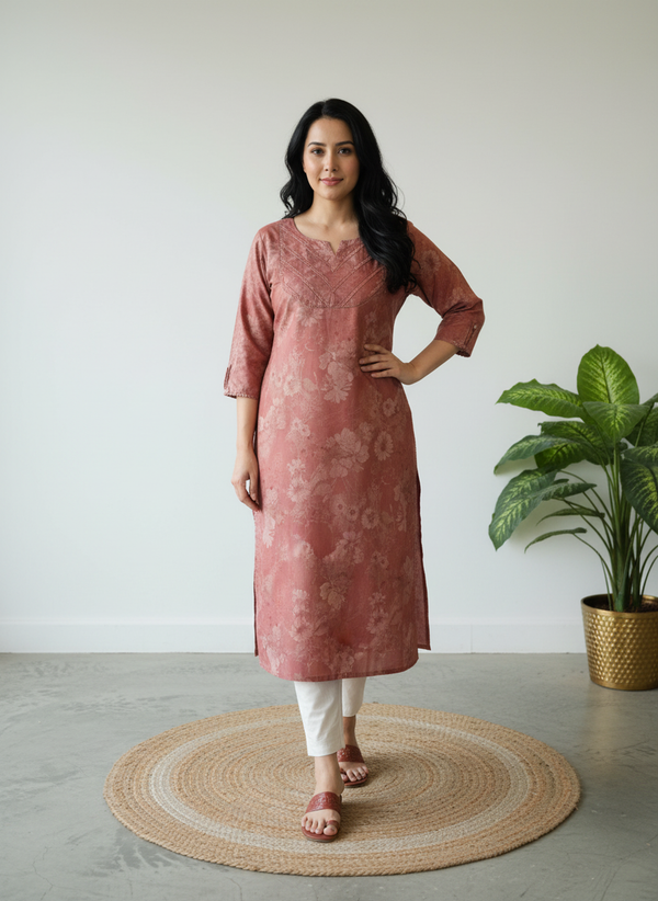 Cotton Cambric Printed Straight Kurta
