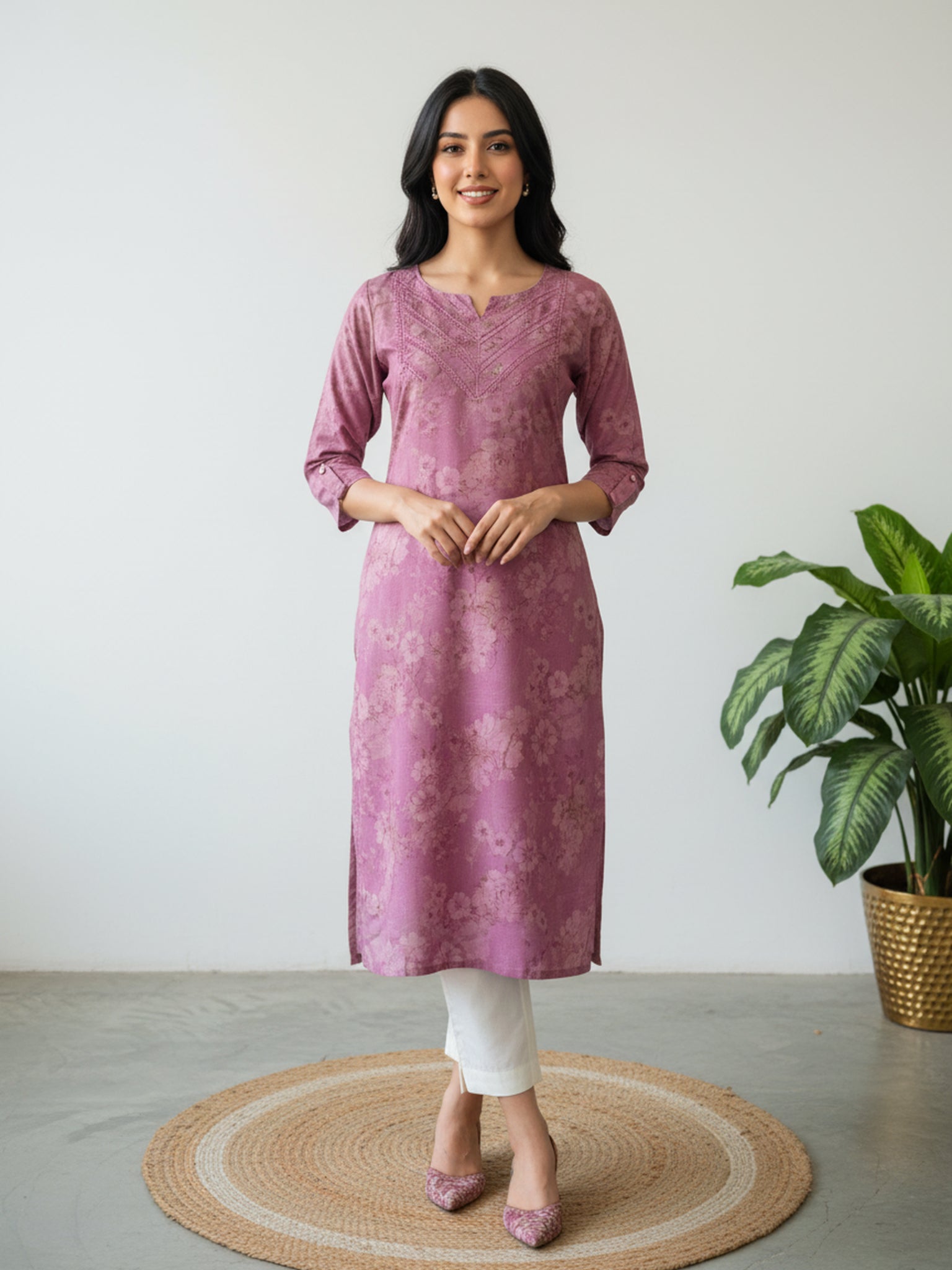Cotton Cambric Printed Straight Kurta