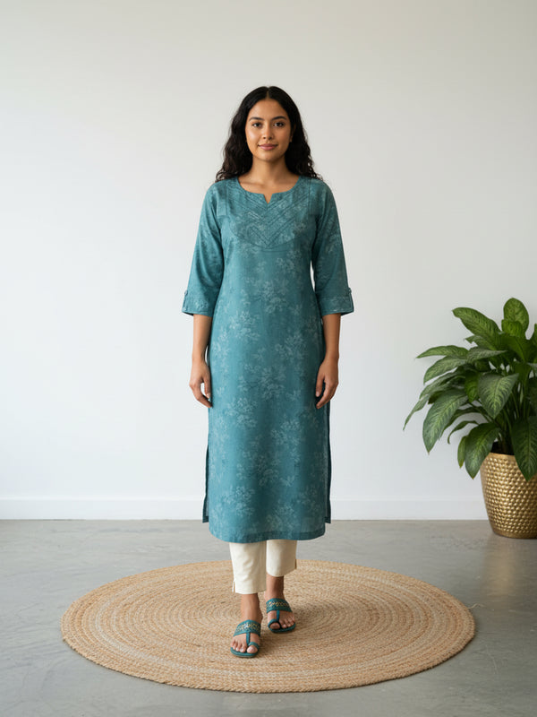 Cotton Cambric Printed Straight Kurta
