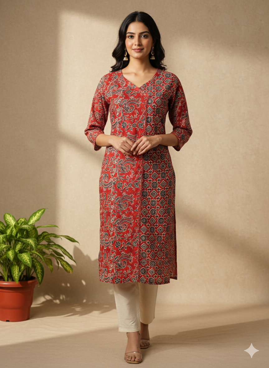 Cotton Printed Straight Kurta