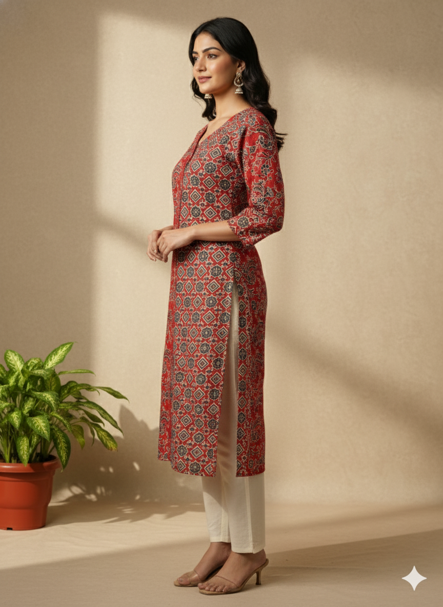 Cotton Printed Straight Kurta