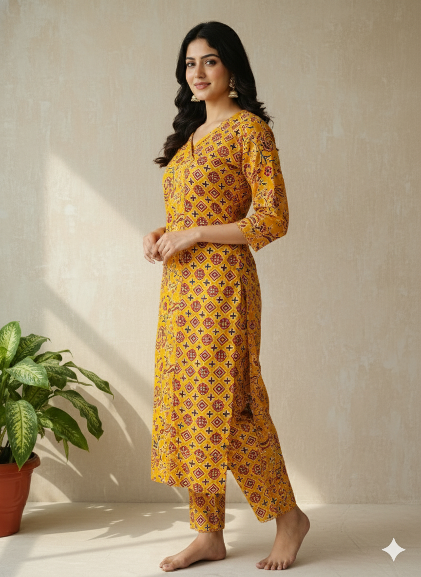 Cotton Printed Straight Kurta