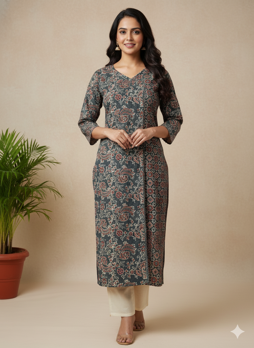 Cotton Printed Straight Kurta