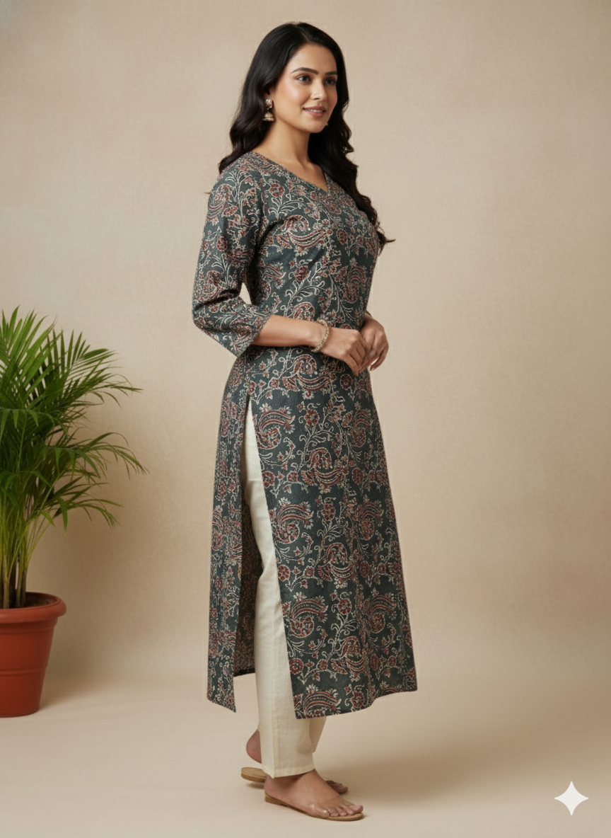 Cotton Printed Straight Kurta