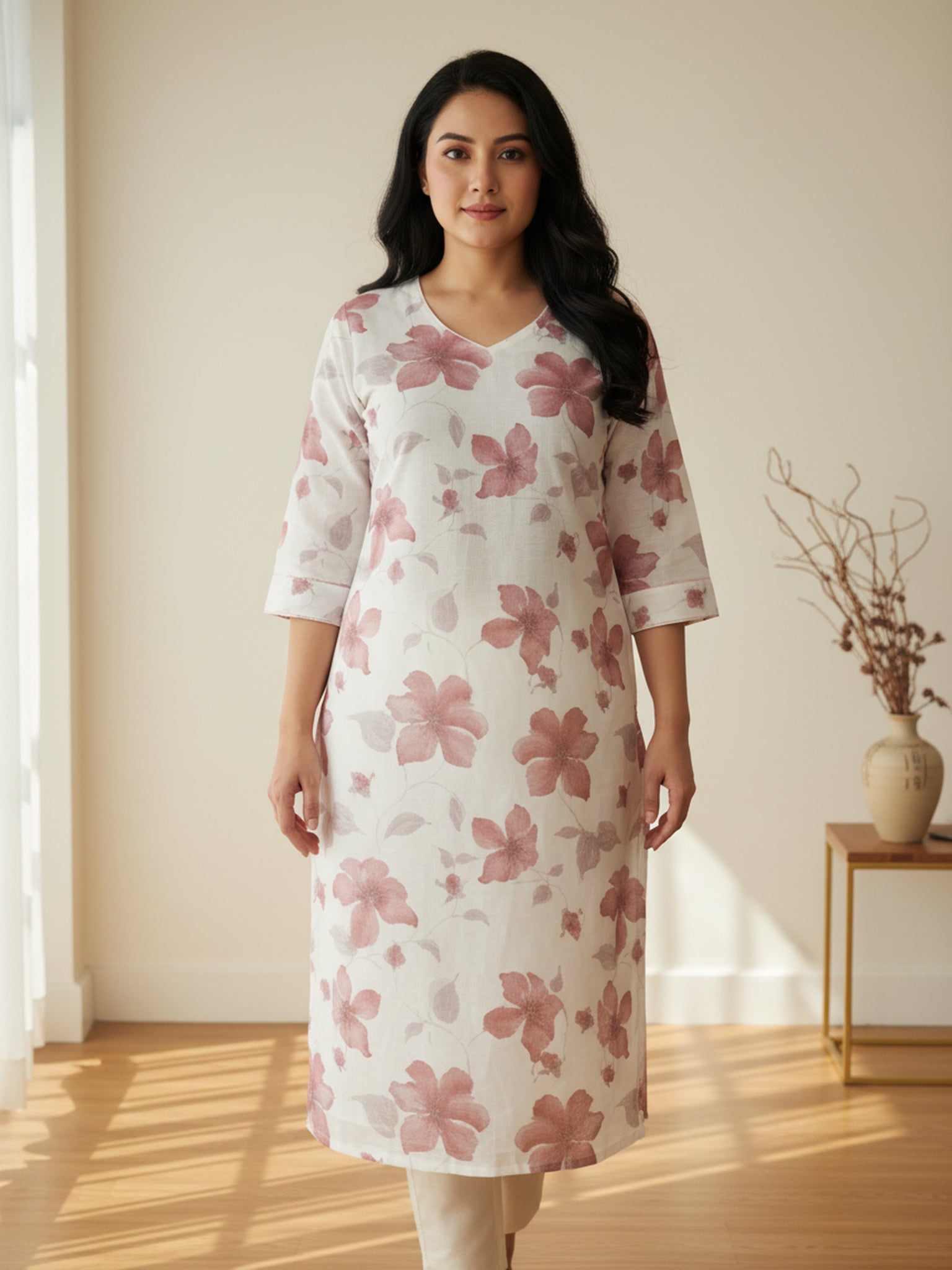 Kota Linen Printed Straight Kurta
