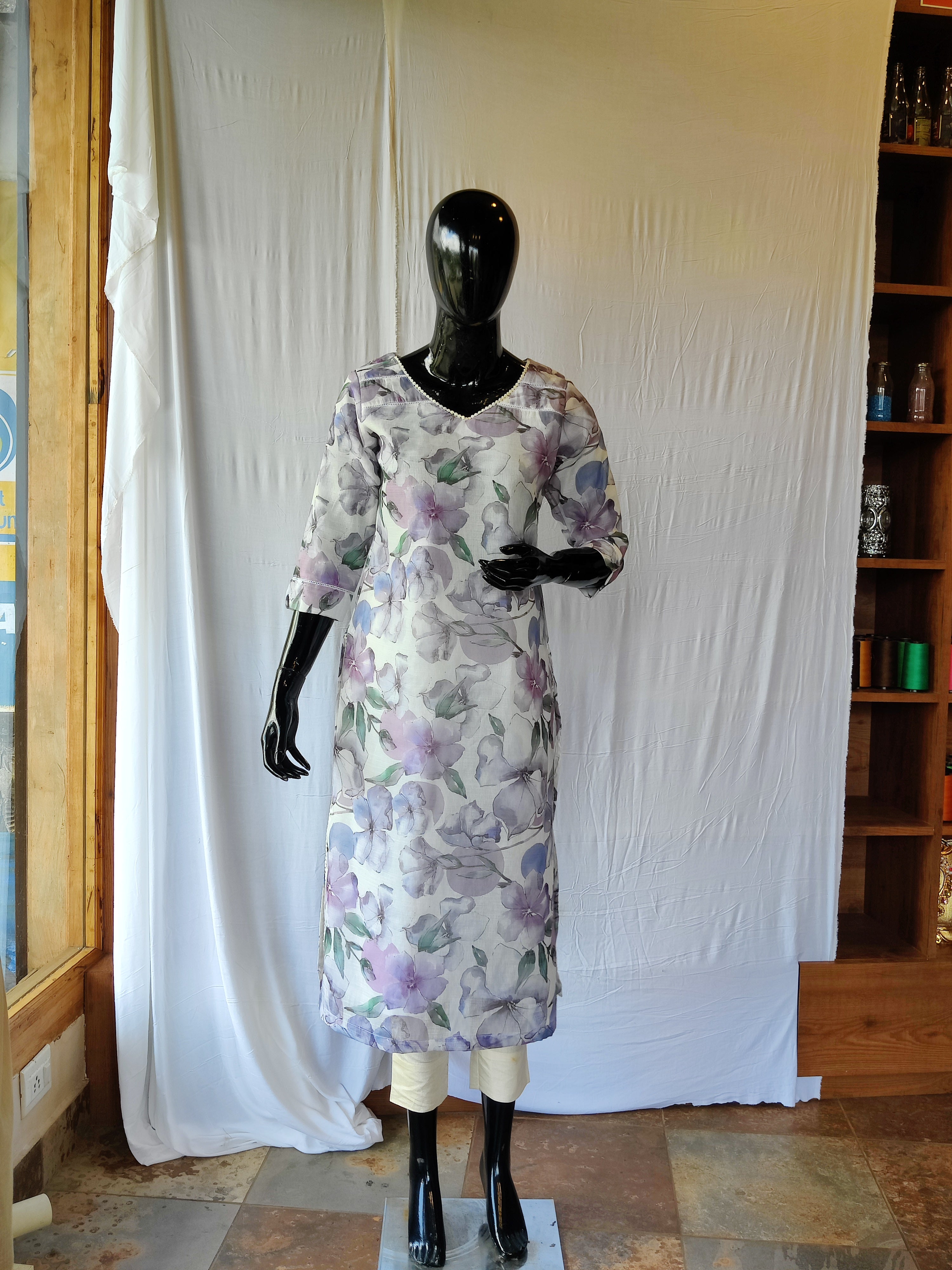 Kota Linen Printed Straight Kurta
