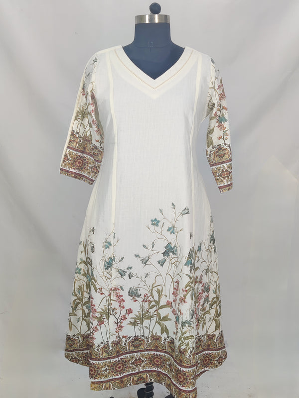 Linen Cotton Damen A-Line Kurta