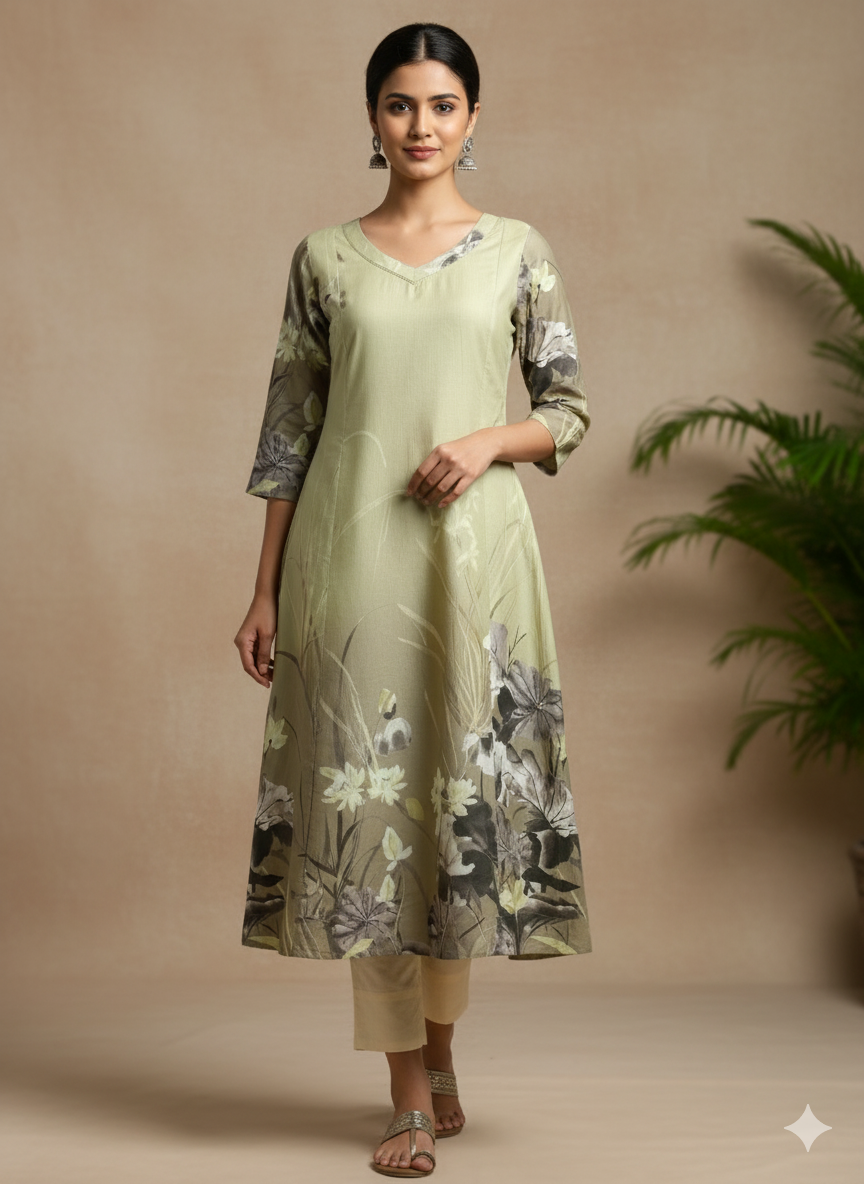 Linen Cotton Damen A-line Kurta